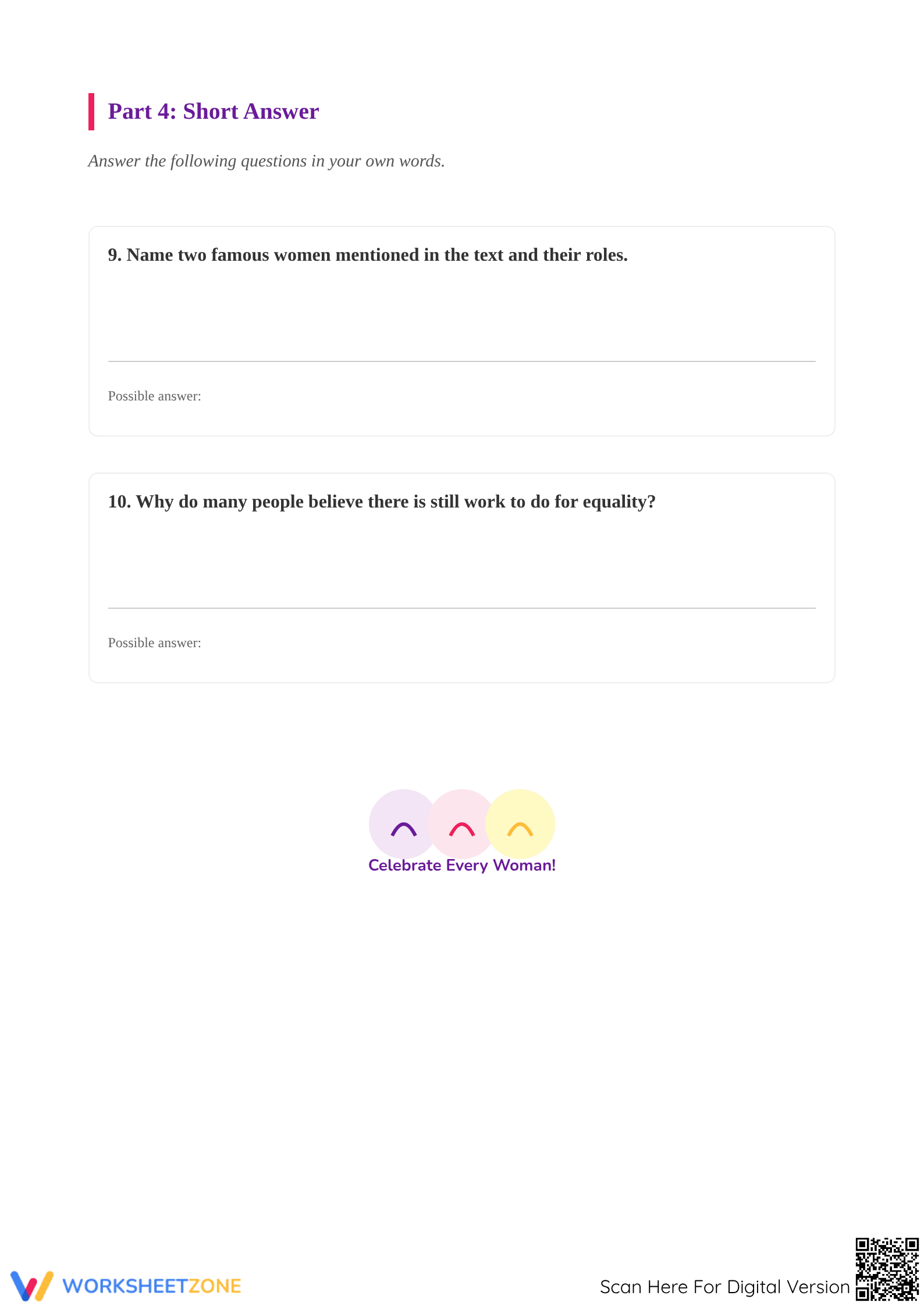 Printable Women's Day Reading Worksheet | Grade 3 ELA - Page 4