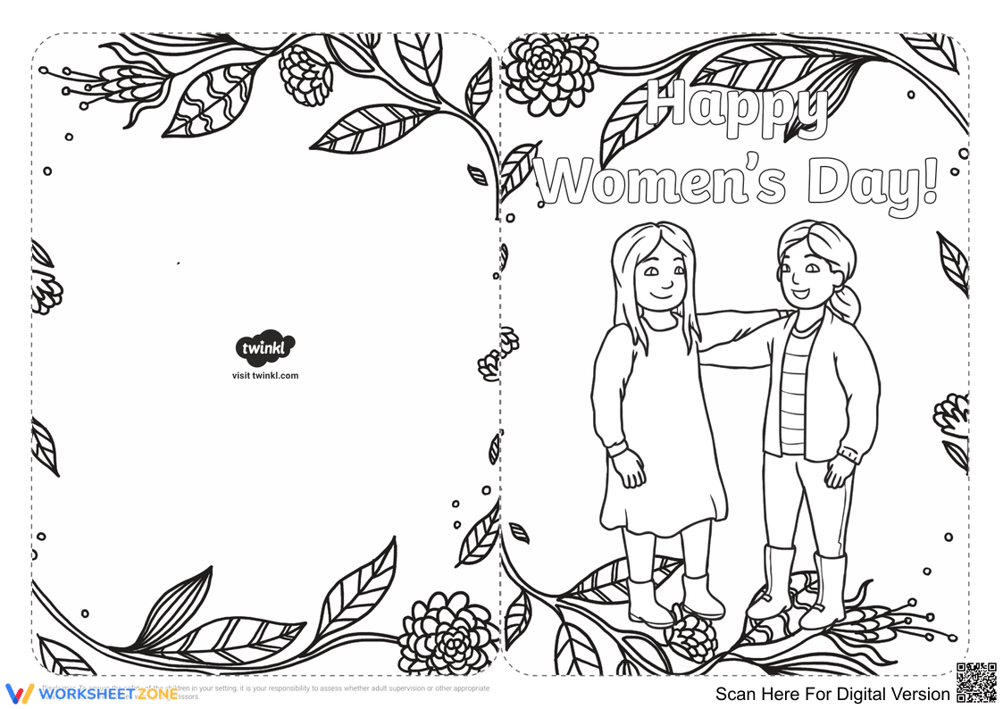 Create Women's Day Cards: Coloring Templates - Page 2