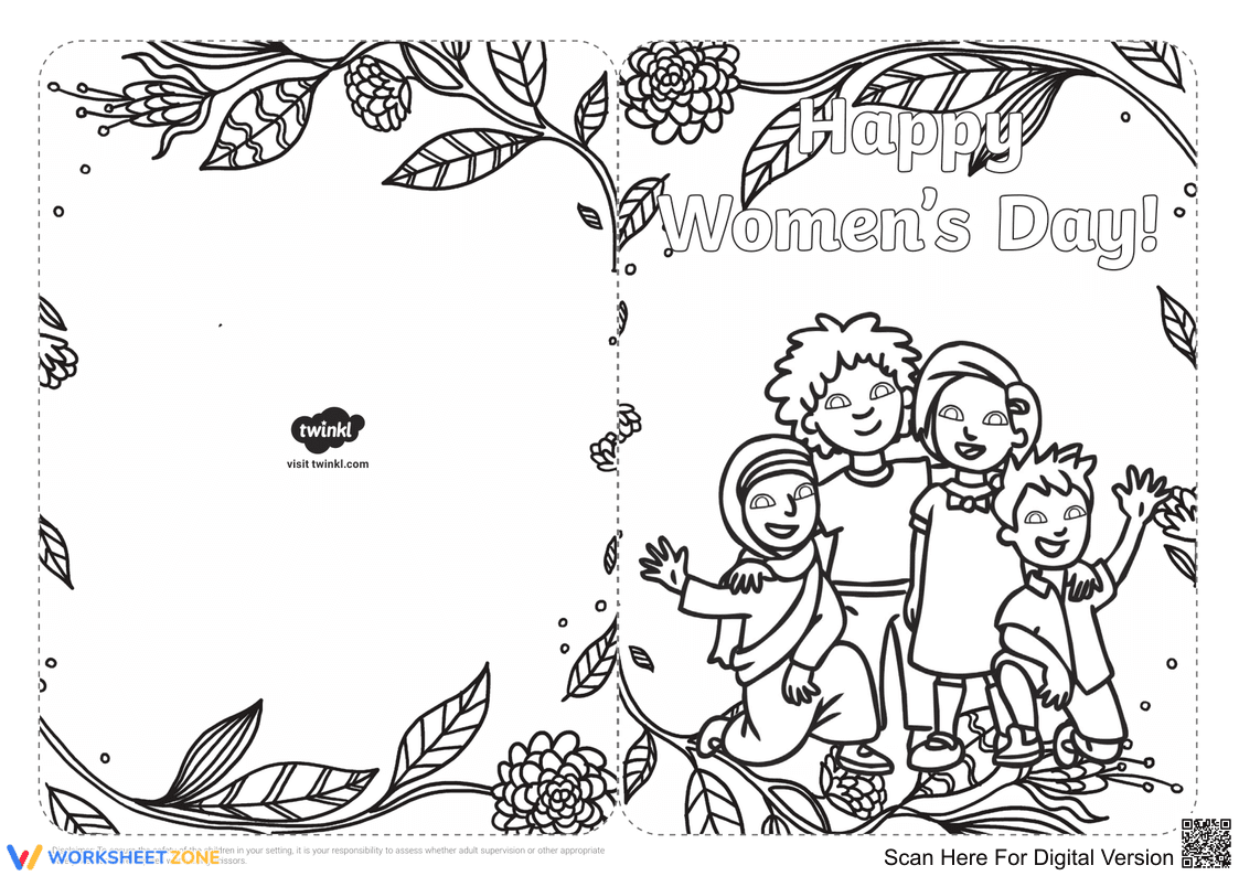 Create Women's Day Cards: Coloring Templates - Page 4