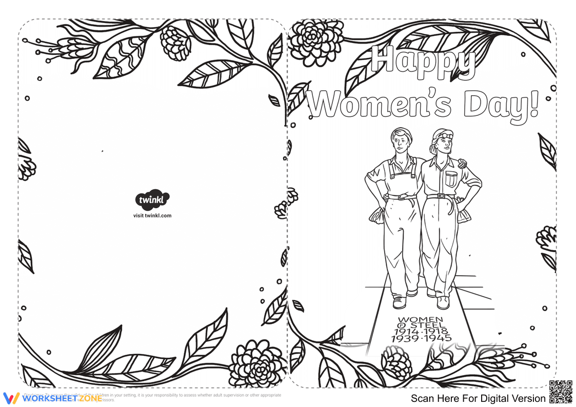 Create Women's Day Cards: Coloring Templates - Page 5
