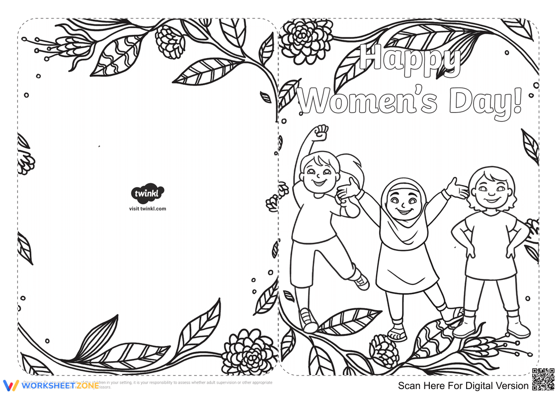 Create Women's Day Cards: Coloring Templates - Page 7