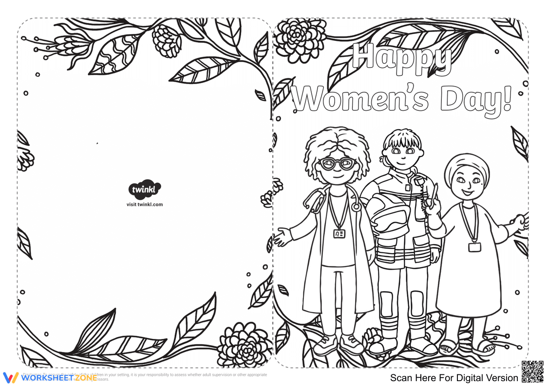 Create Women's Day Cards: Coloring Templates - Page 8