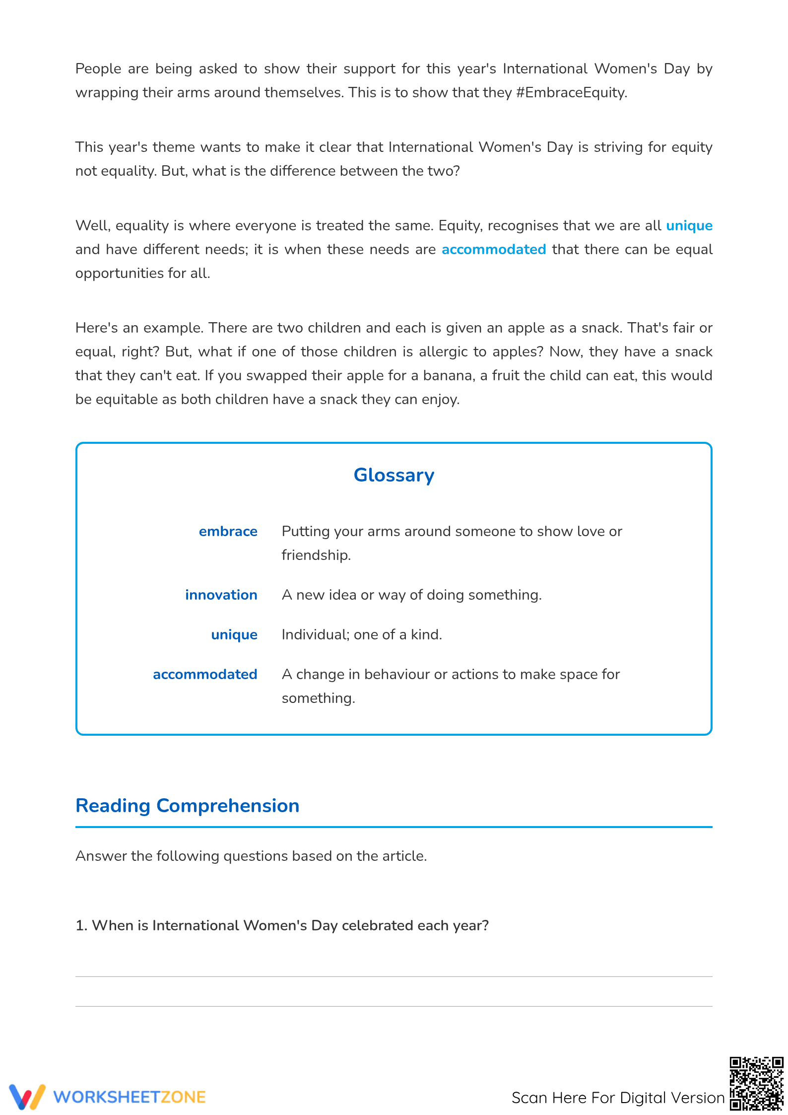 Printable Women's Day Reading Comprehension Grade 4 - Page 2