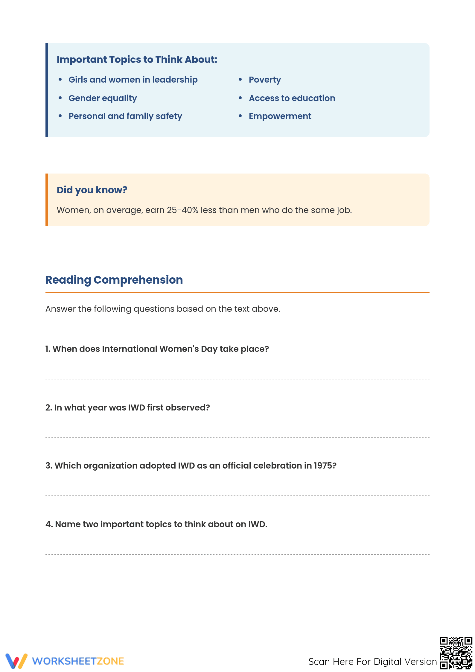 Women's Day Reading Comprehension | Grade 5 Printable - Page 2