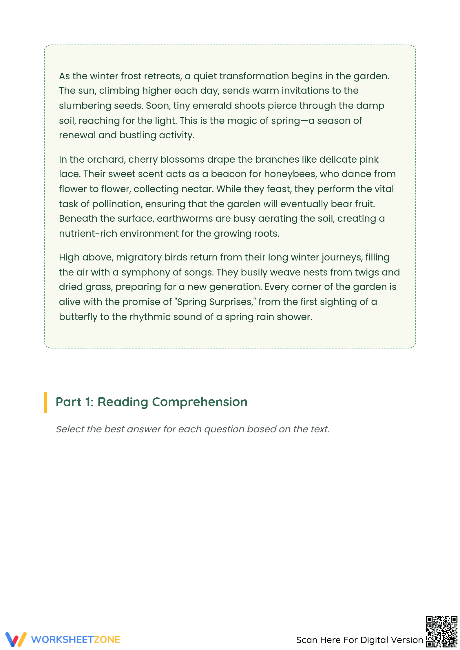 Essential Spring Reading & Science Worksheet | Grade 4 - Page 2
