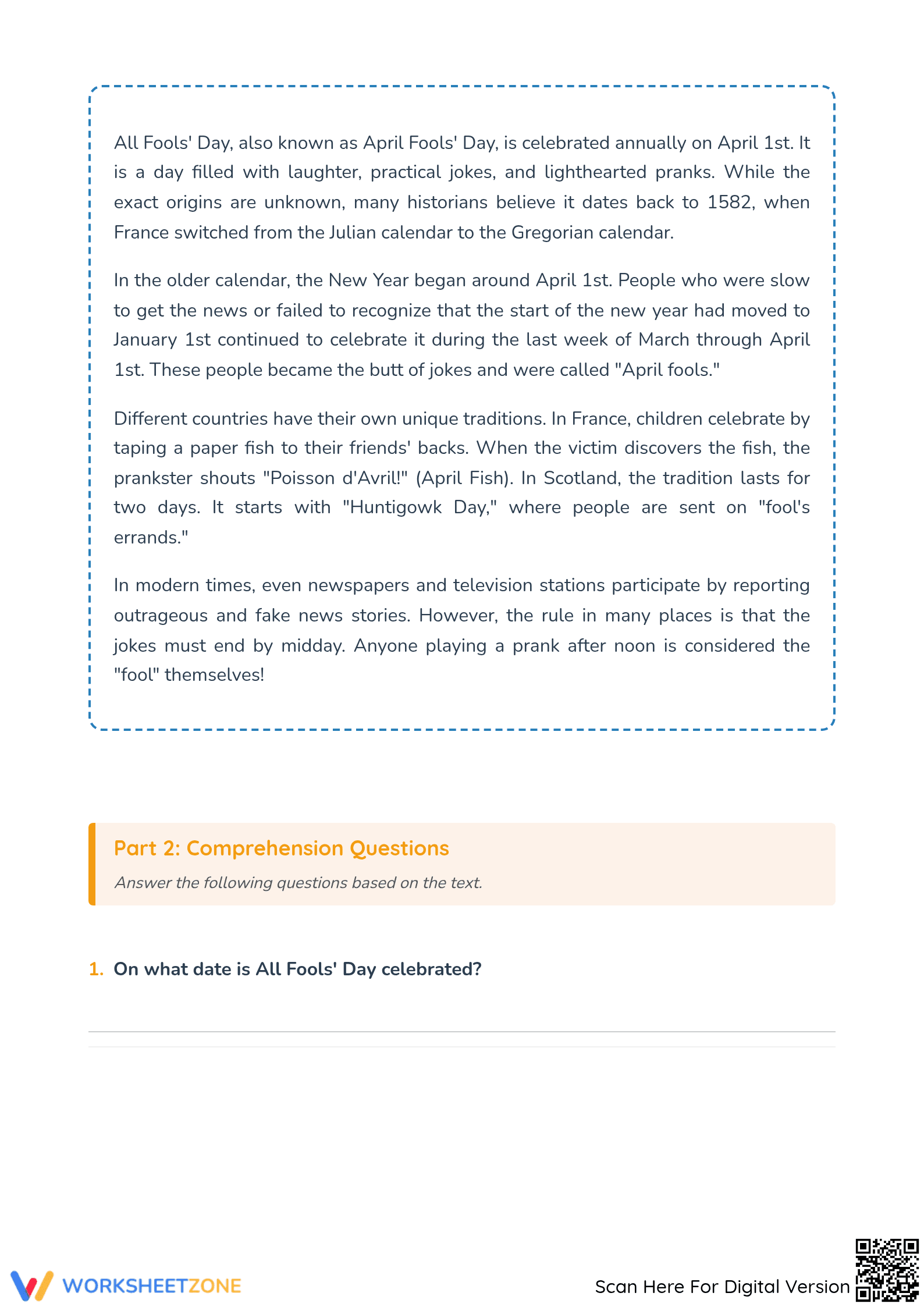 All Fools' Day Reading | Essential Grade 4 History Worksheet - Page 2