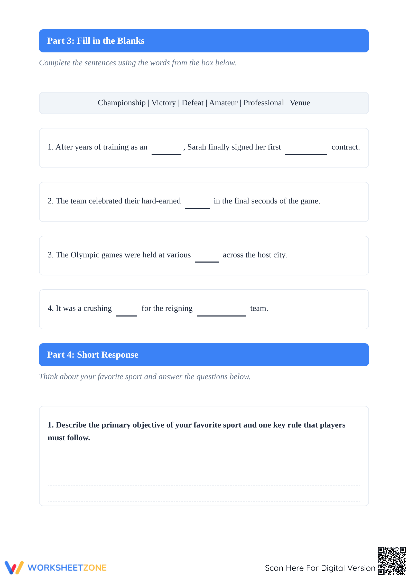 Essential Sports Vocabulary Worksheet | Grade 9-10 ELA - Page 3