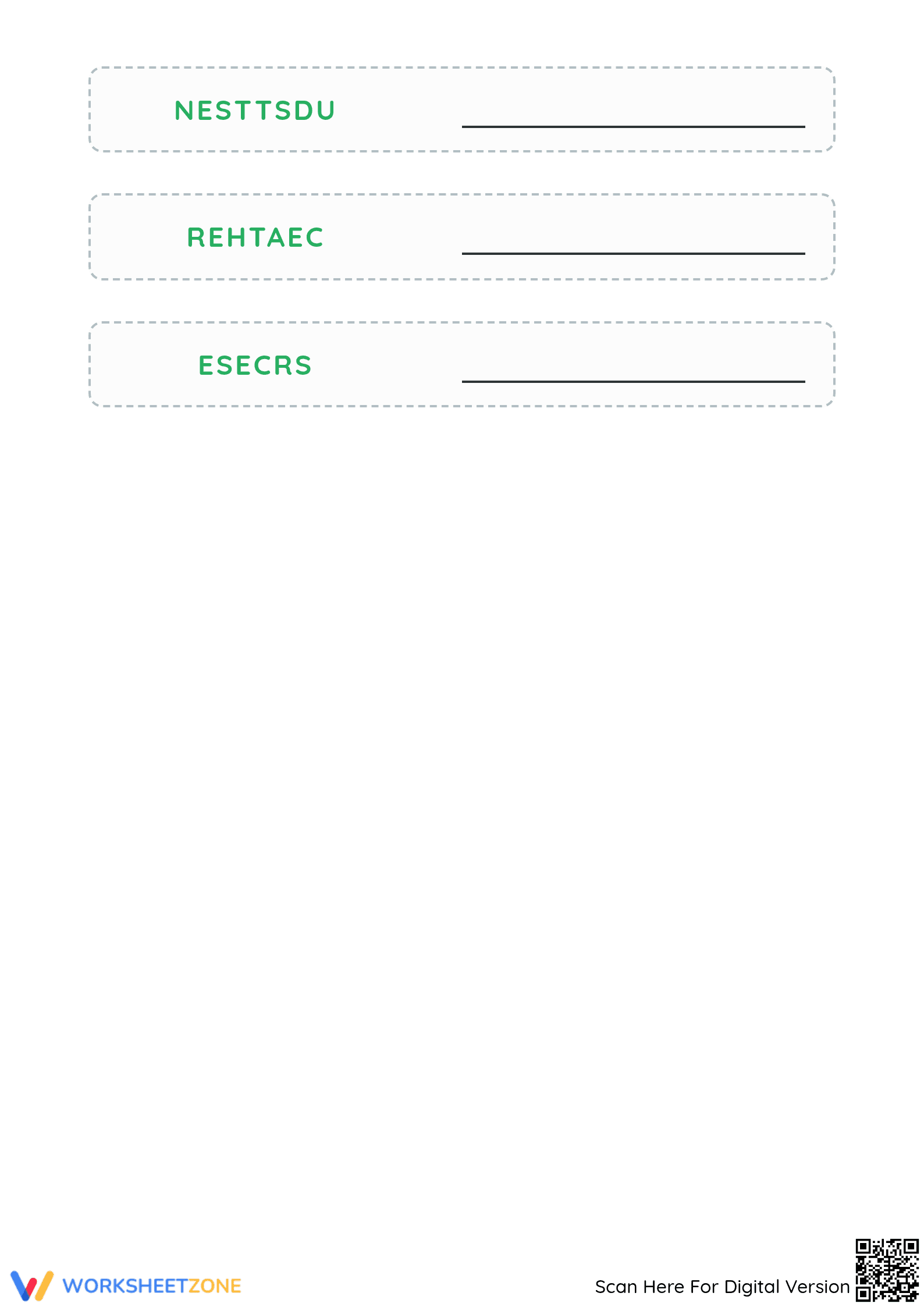 Essential School Word Scramble Worksheet | Grade 3 Spelling - Page 2