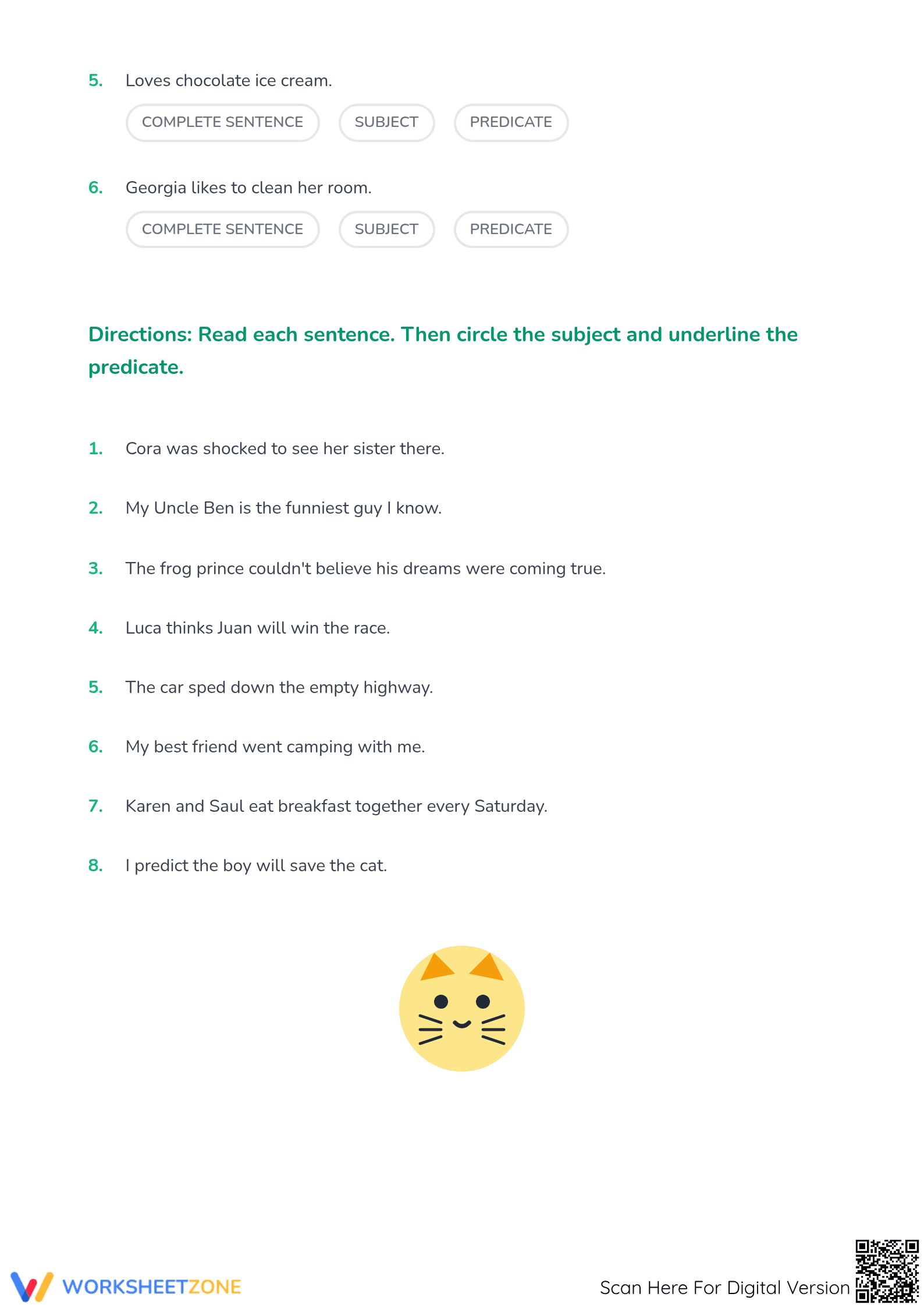 Subjects and Predicates Worksheet | Essential Grade 4 - Page 2