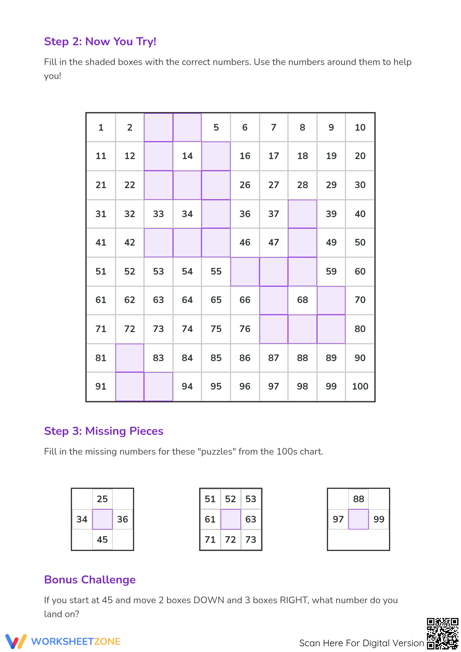 Printable Hundreds Chart Addition: Adding 10 and 1 Worksheet - Page 2