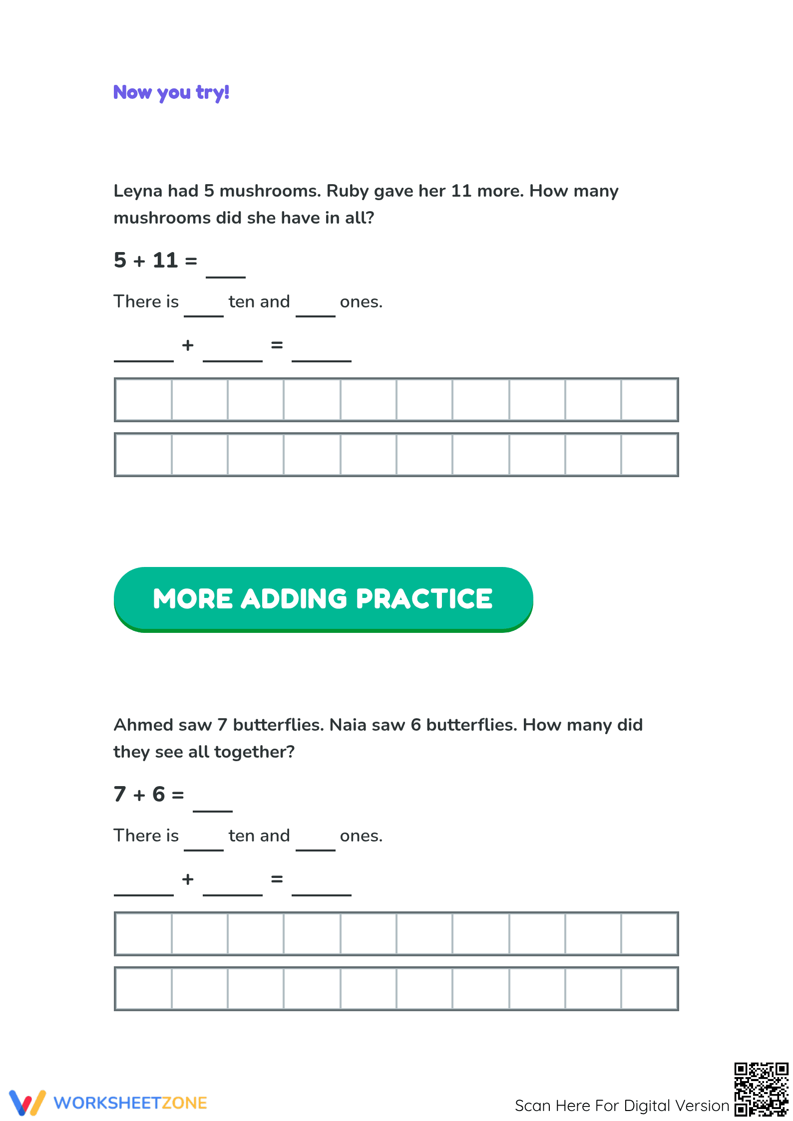 Printable Addition with Tens Sticks Worksheet | Grade 1 - Page 2