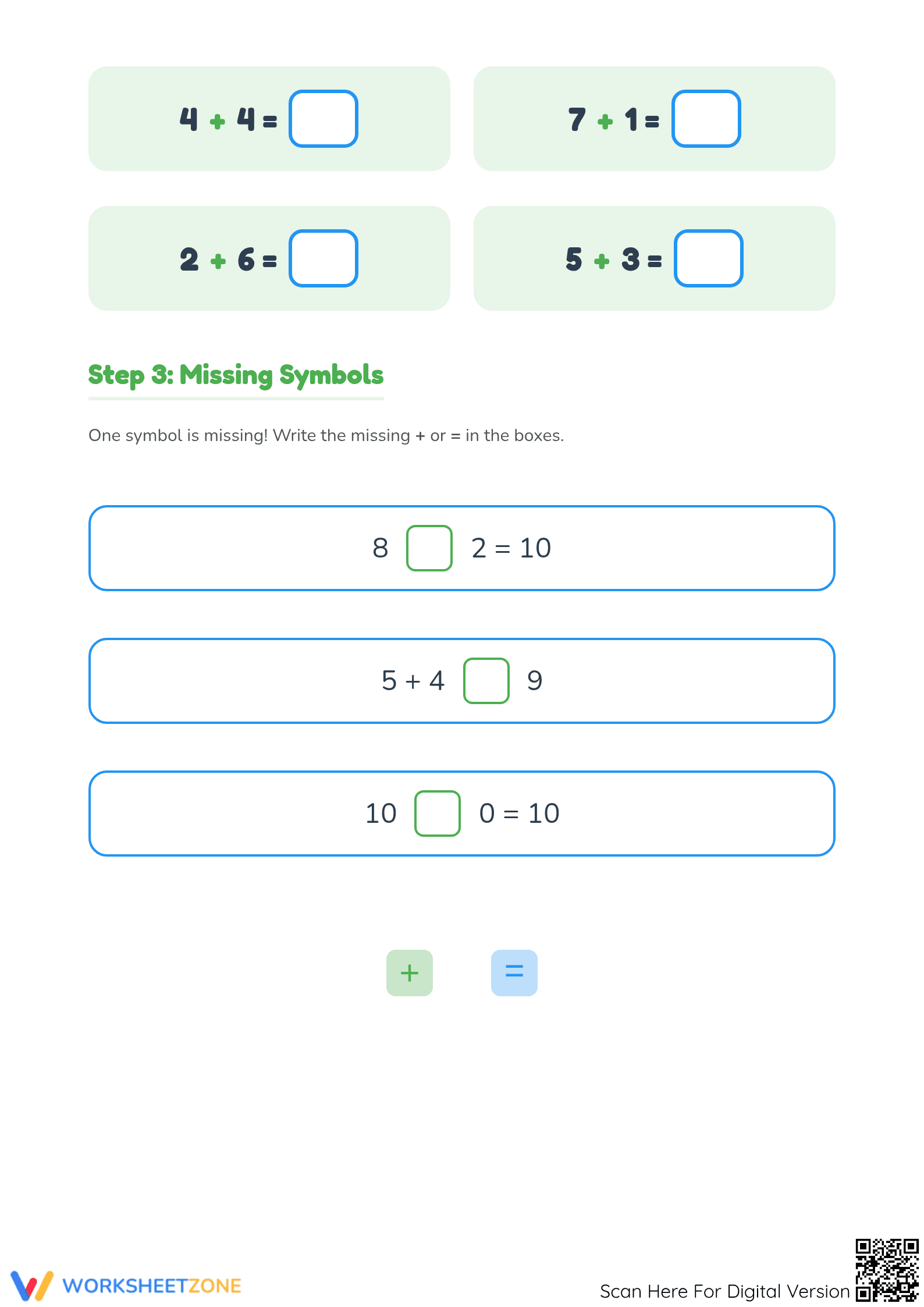 Printable Addition Symbols Math Lab | Grade 1 Math - Page 2