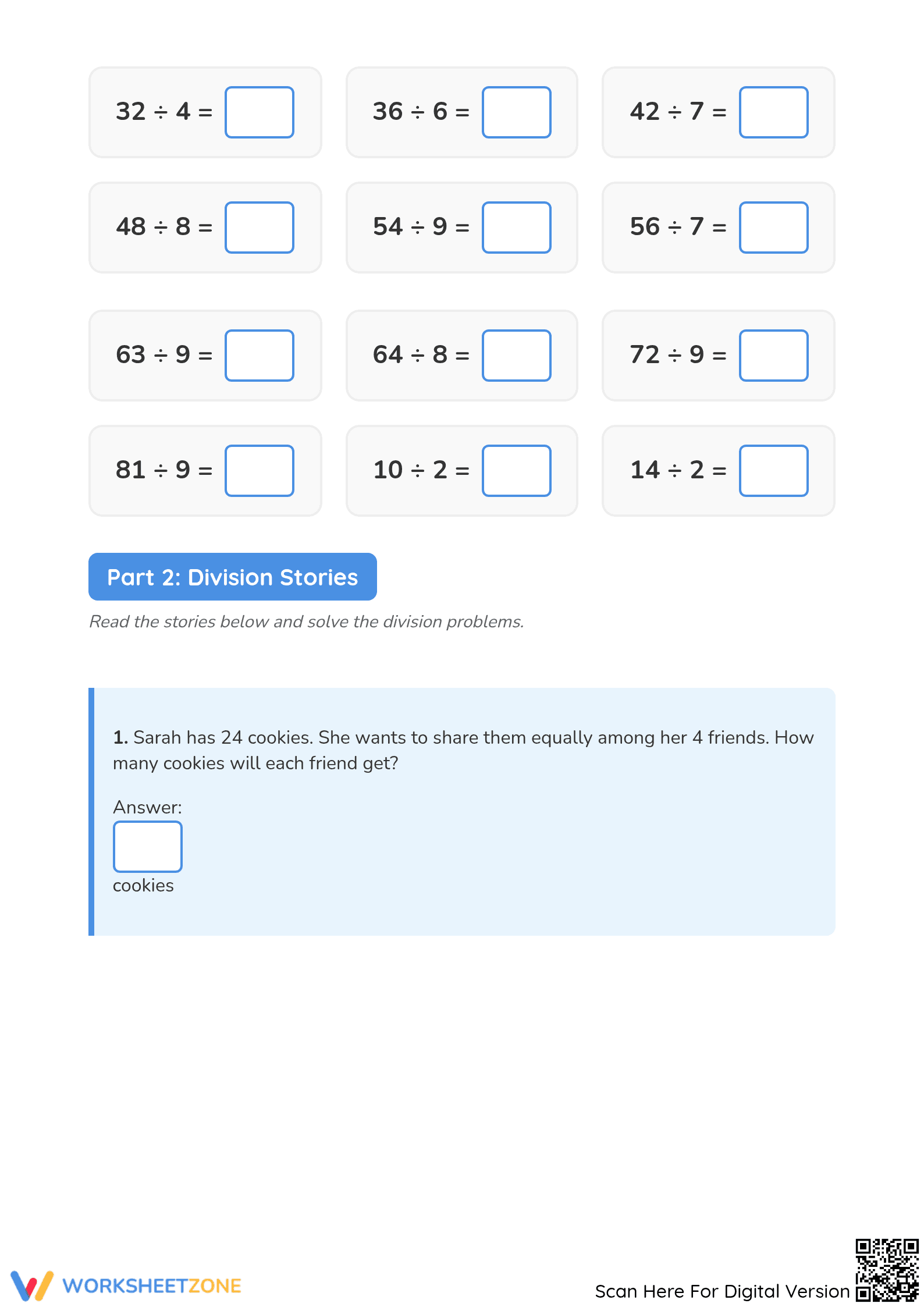 Division Facts and Word Problems | Grade 3 Printable - Page 2