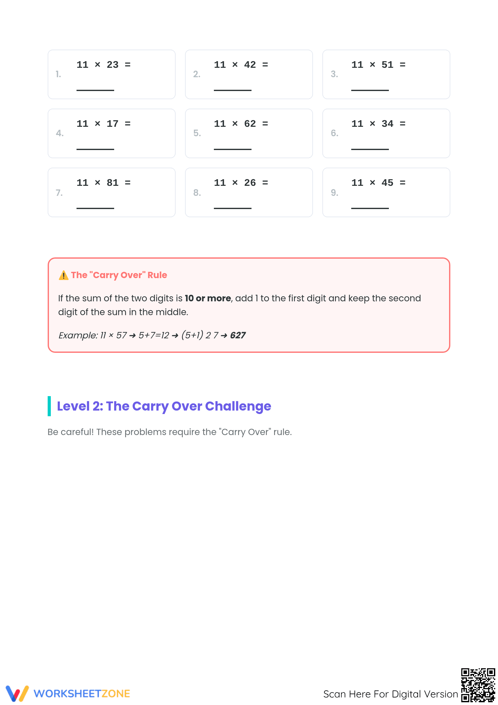 Printable Multiply by 11 Trick Worksheet | Grade 3 Math - Page 2