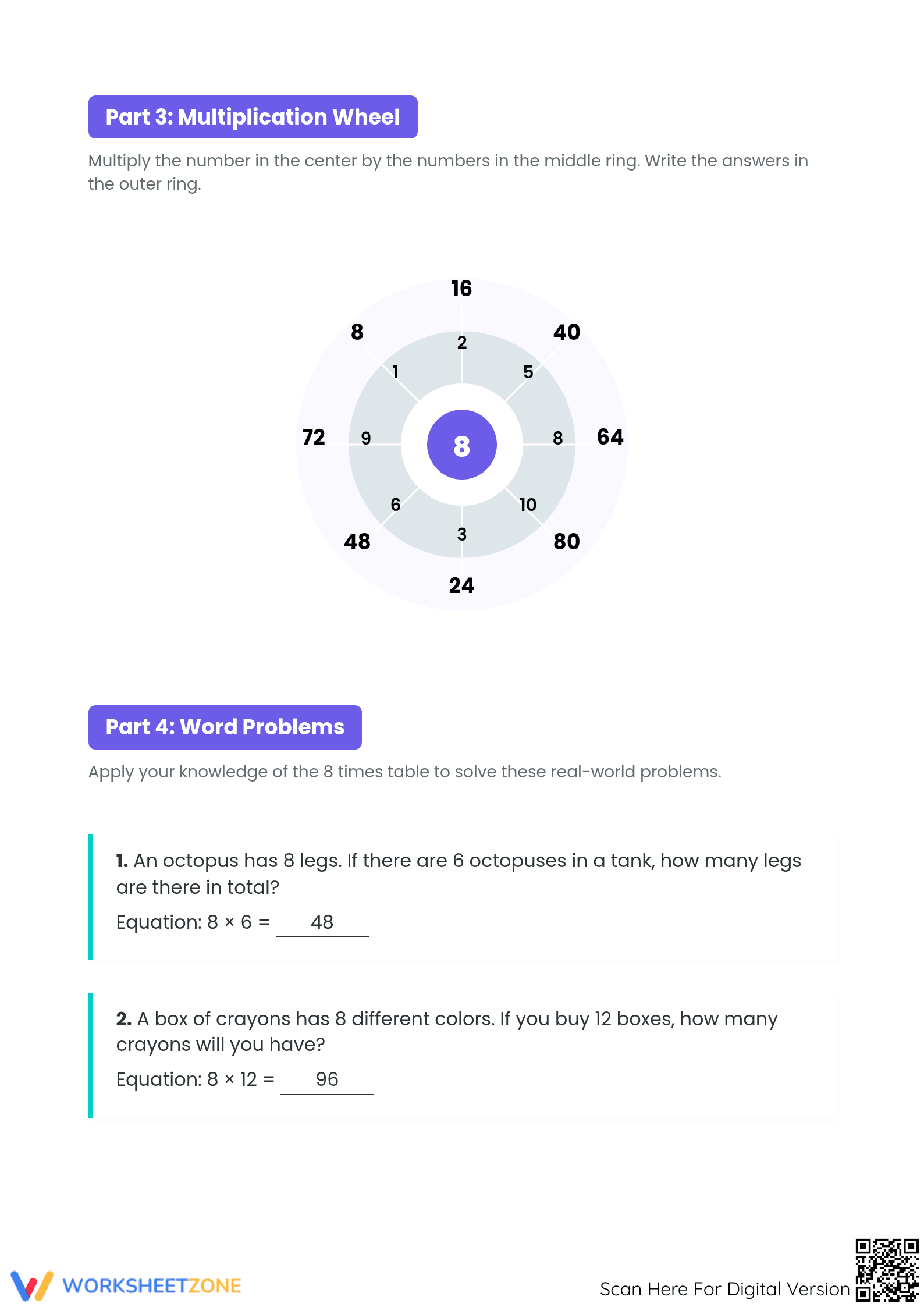 8 Times Table Mastery Worksheet | Printable Grade 3 Math - Page 2