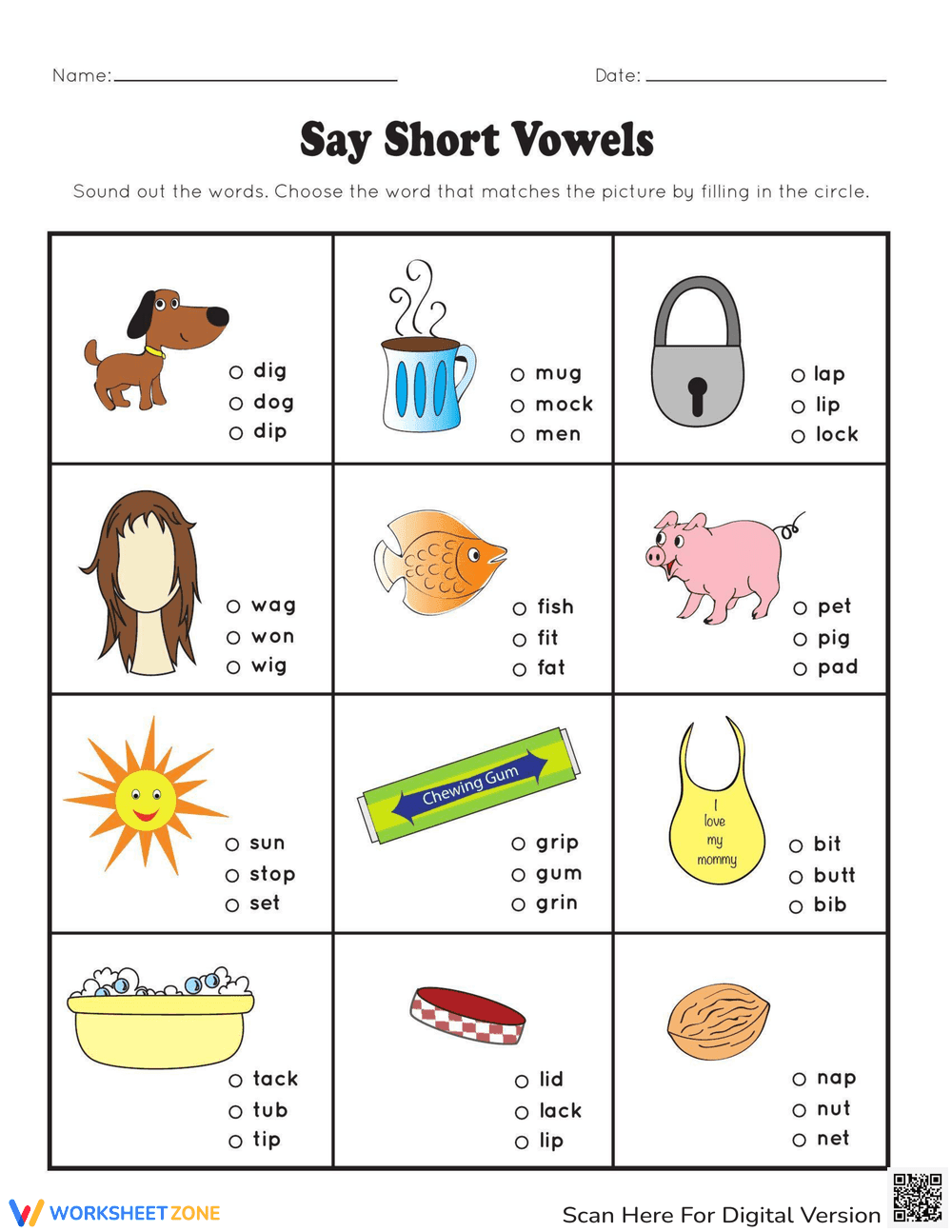 Say Short Vowels: Phonics Practice - Page 2