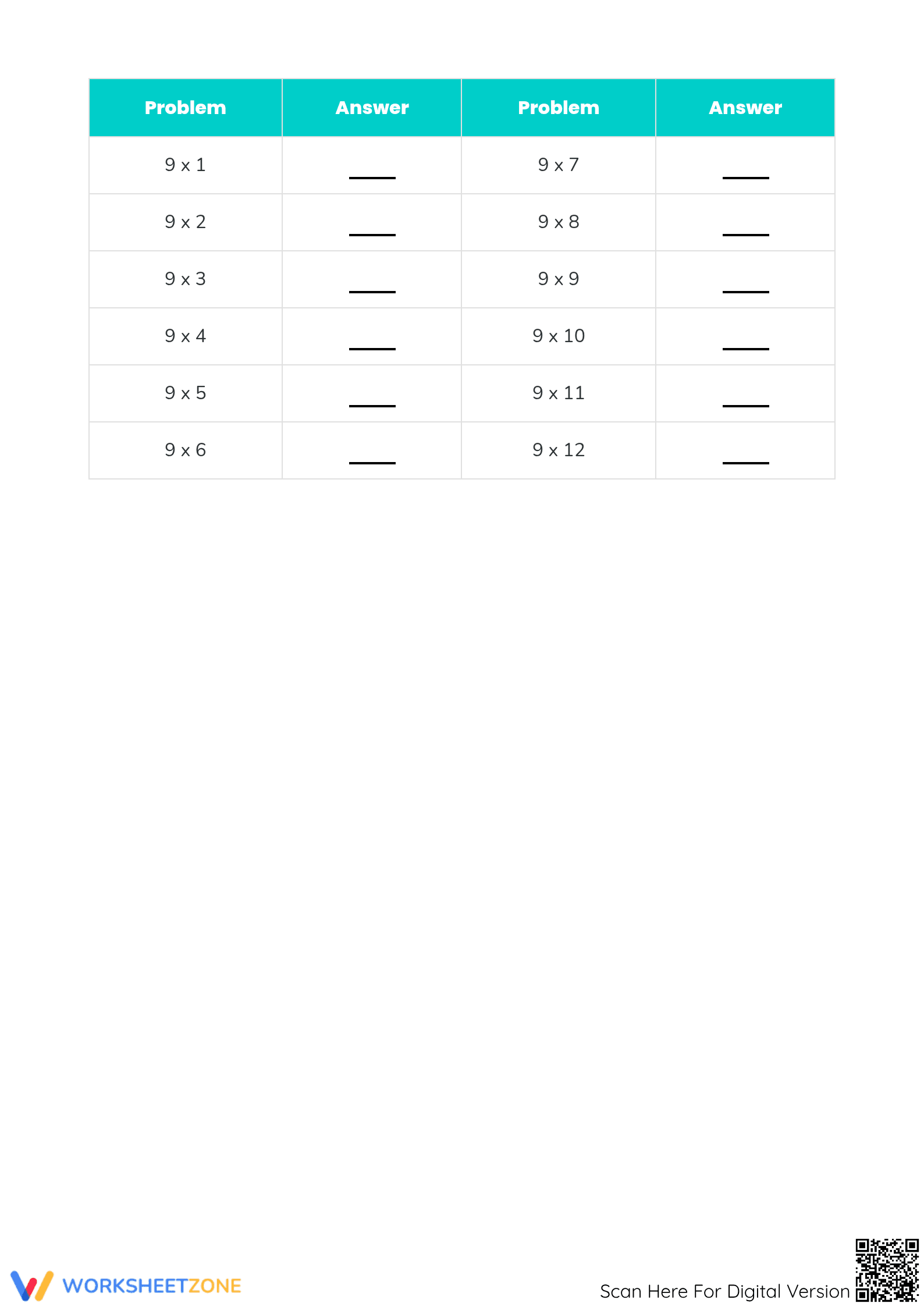 Multiply by 9 Worksheet | Printable Grade 3 Multiplication - Page 3