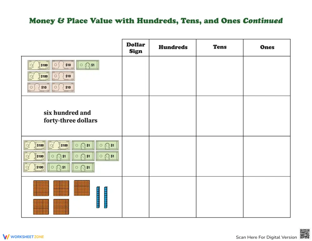 Money and Place Value with Hundreds, Tens, and Ones - Page 2