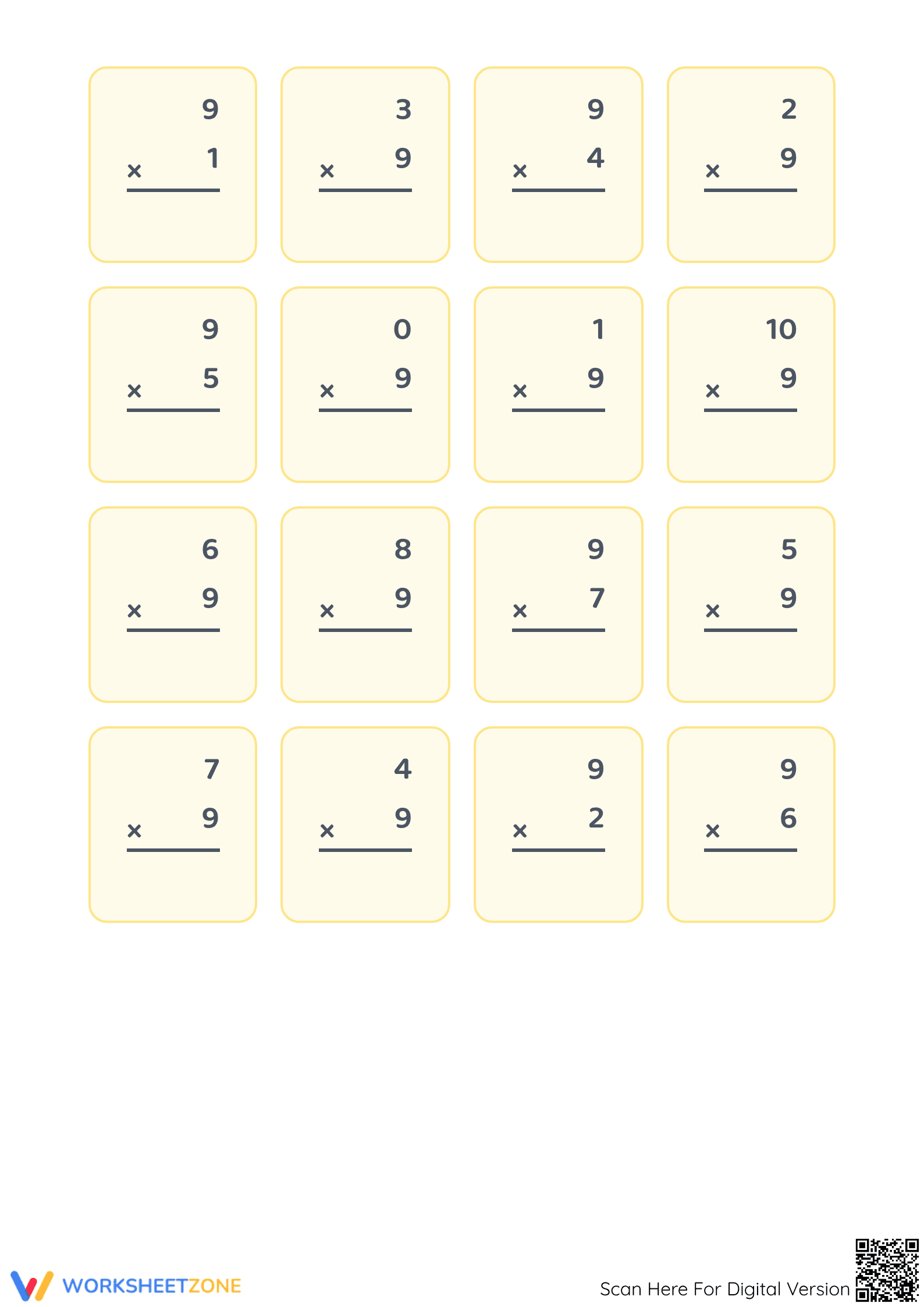 Printable Multiplying by Nine Worksheet — Grade 3 Math - Page 2