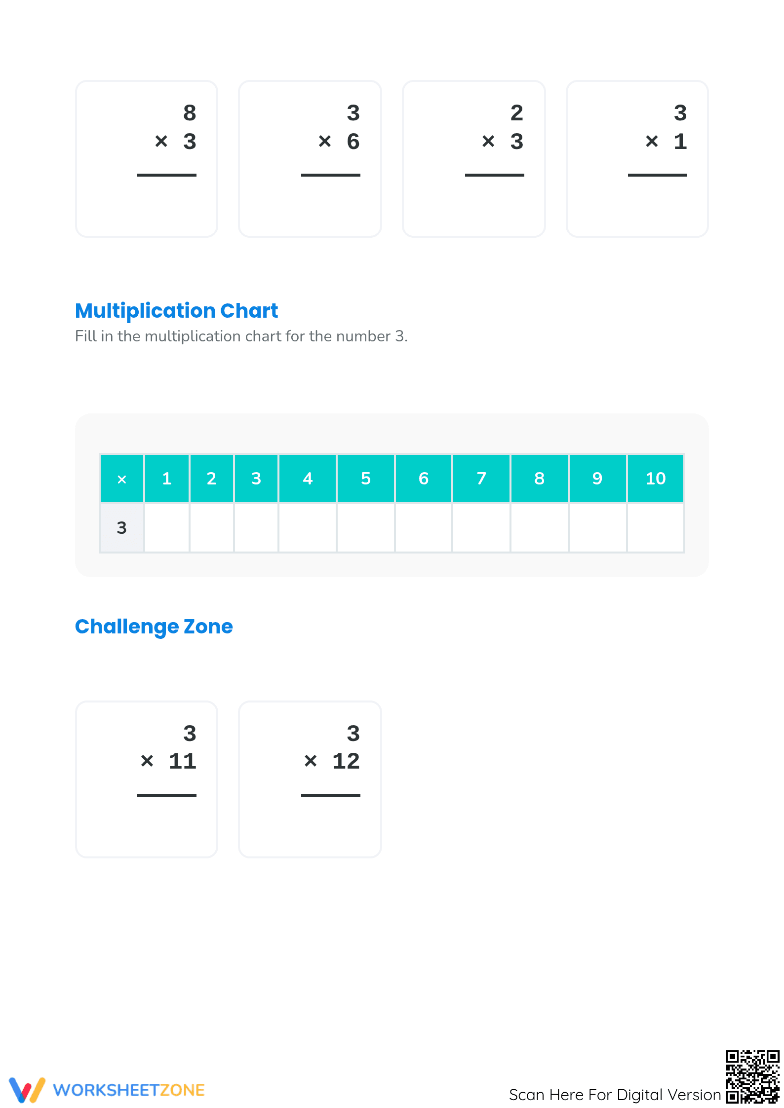Essential Multiplying by Three Worksheet | Grade 3 Math - Page 2