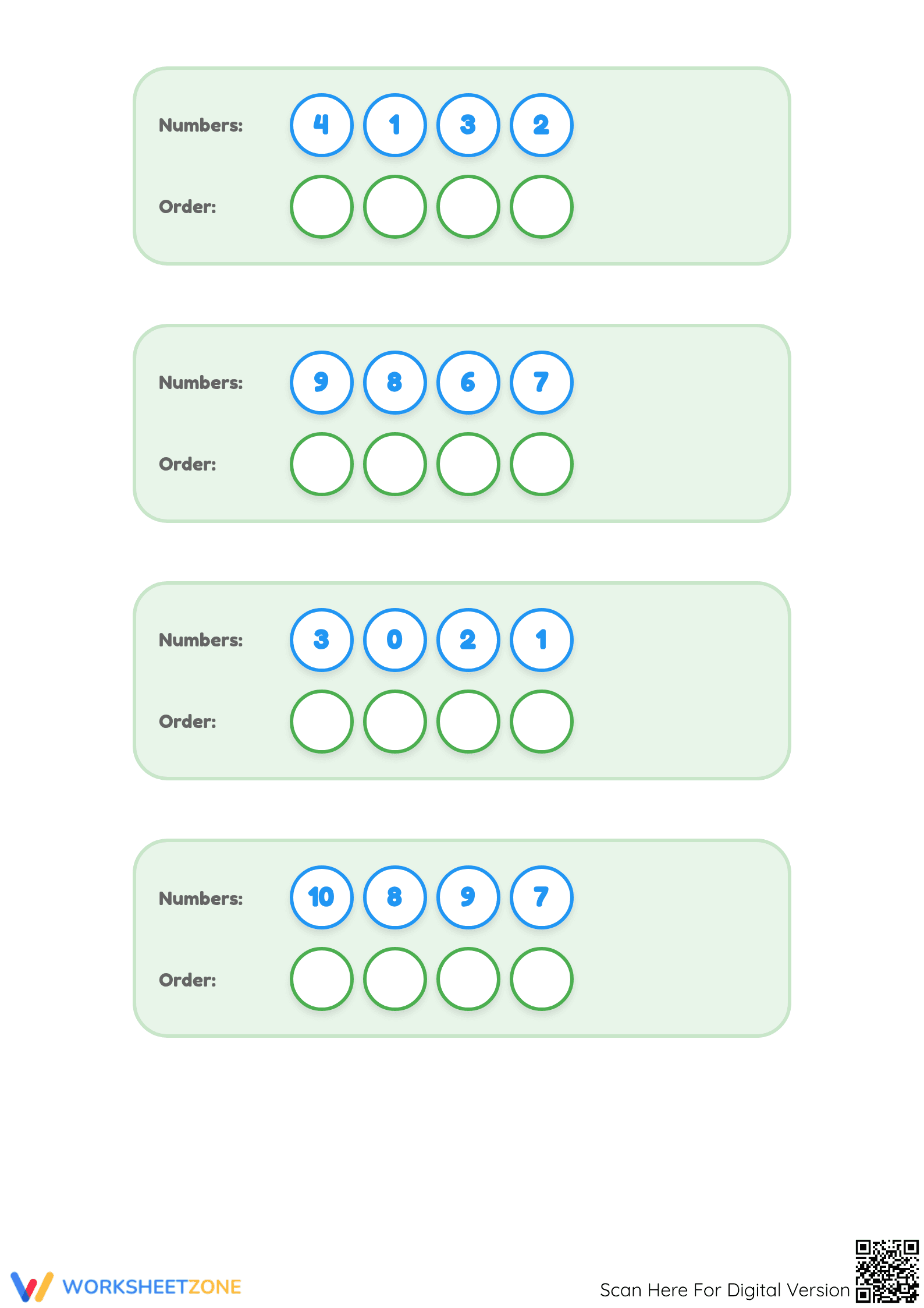 Grade K Ordering Numbers — Printable No-Prep Worksheet - Page 2