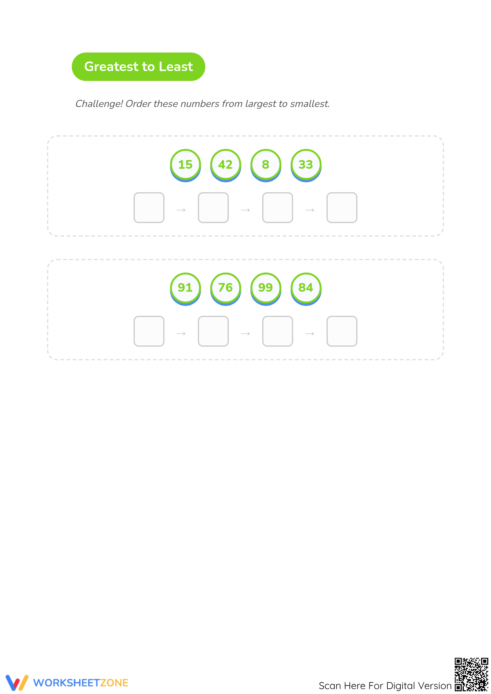 Grade 1 Number Order — Printable No-Prep Worksheet - Page 3
