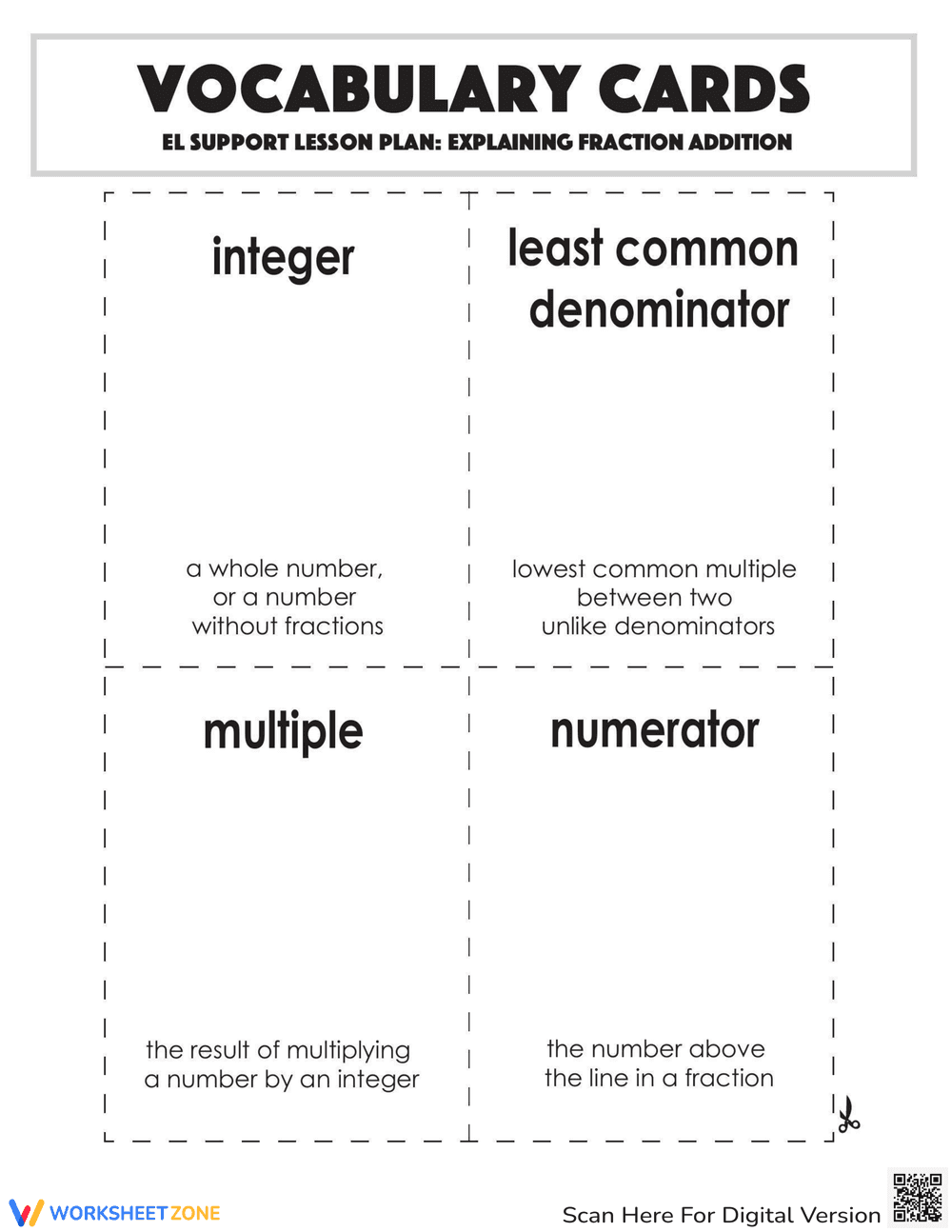Vocabulary Cards: Explaining Fraction Addition - Page 2