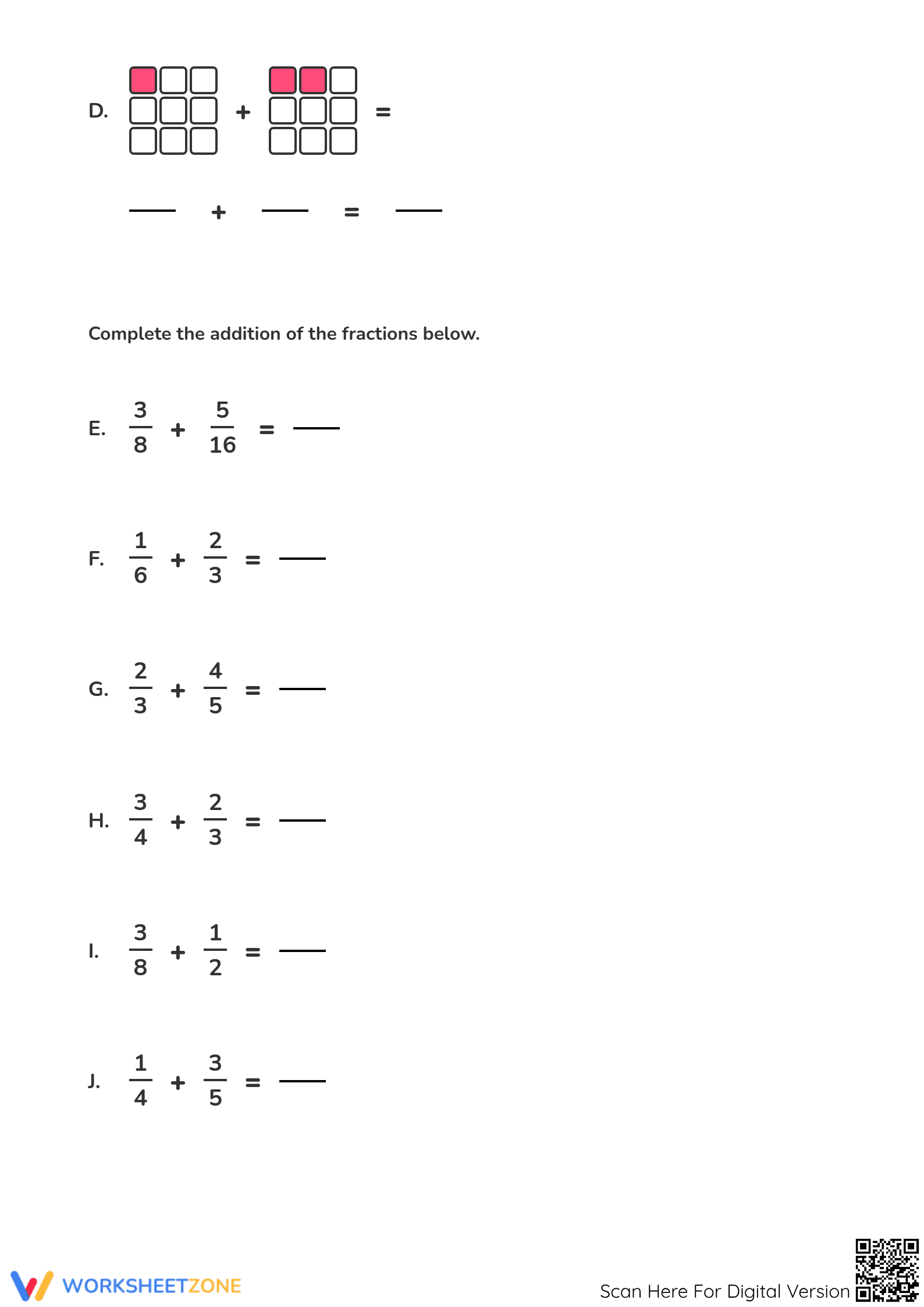 Grade 5 Adding Fractions — Printable No-Prep Worksheet - Page 2