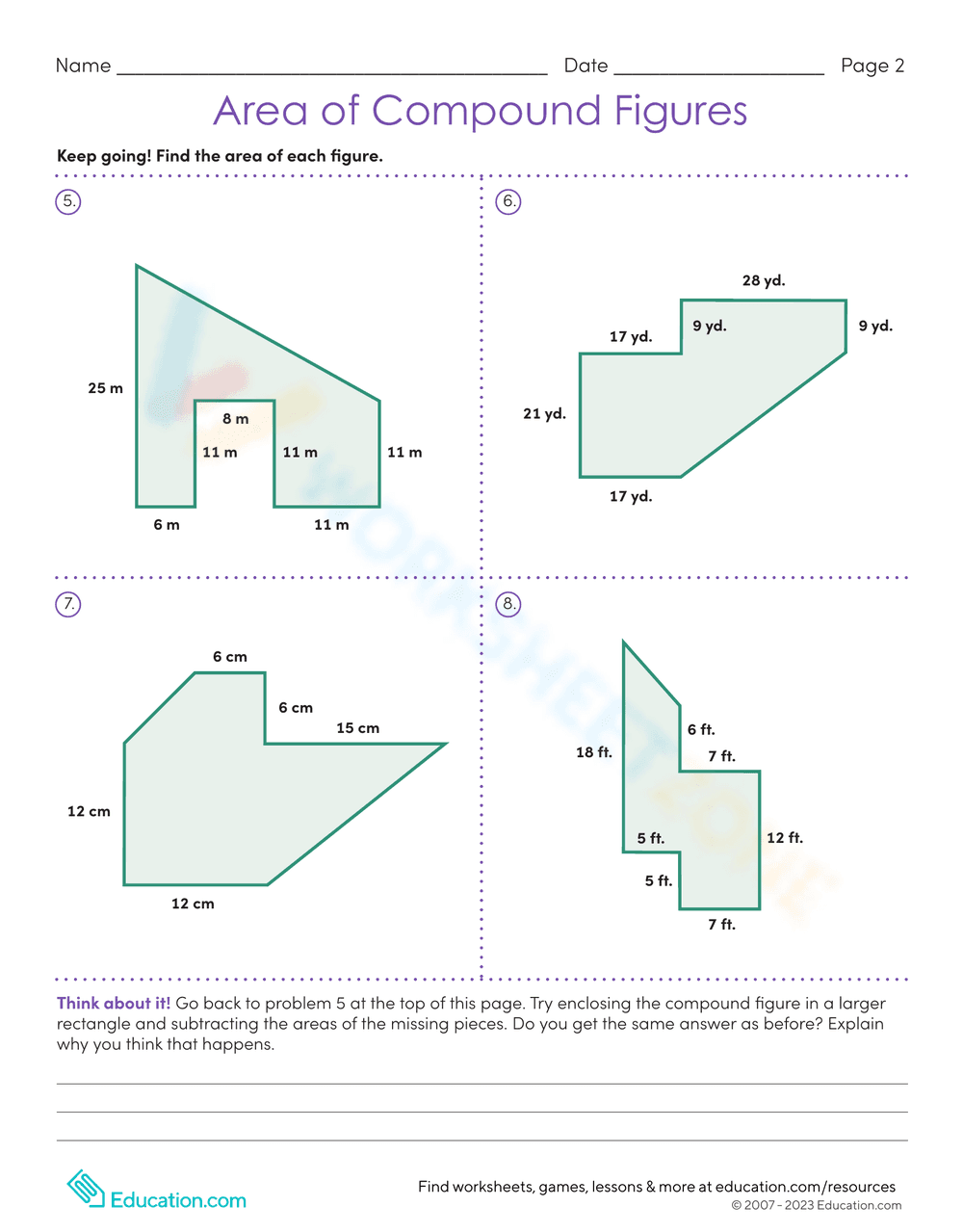 Area of Compound Figures Worksheet - Page 2