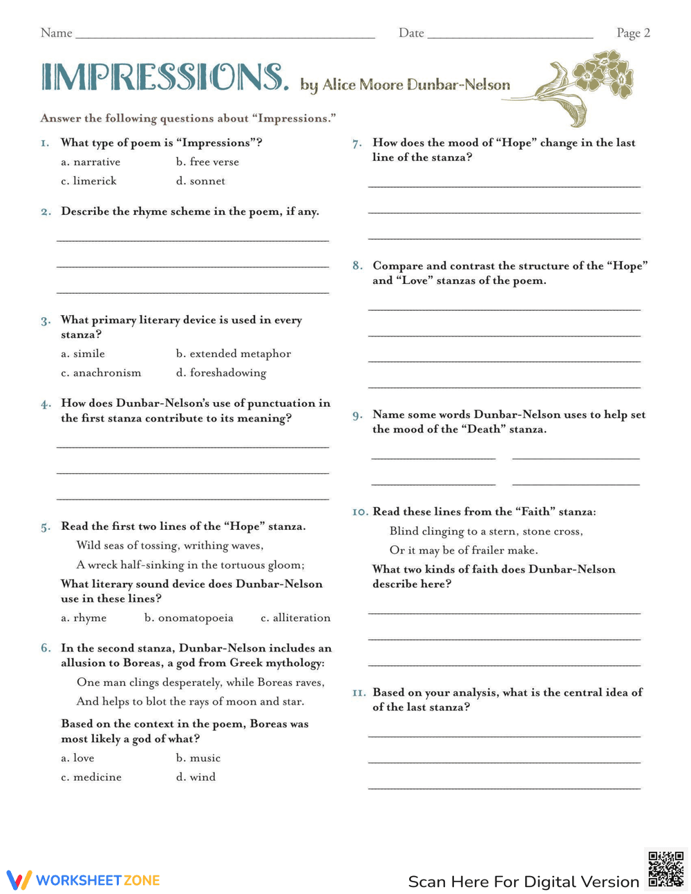 Analyzing Poetry Impressions Worksheet - Page 2