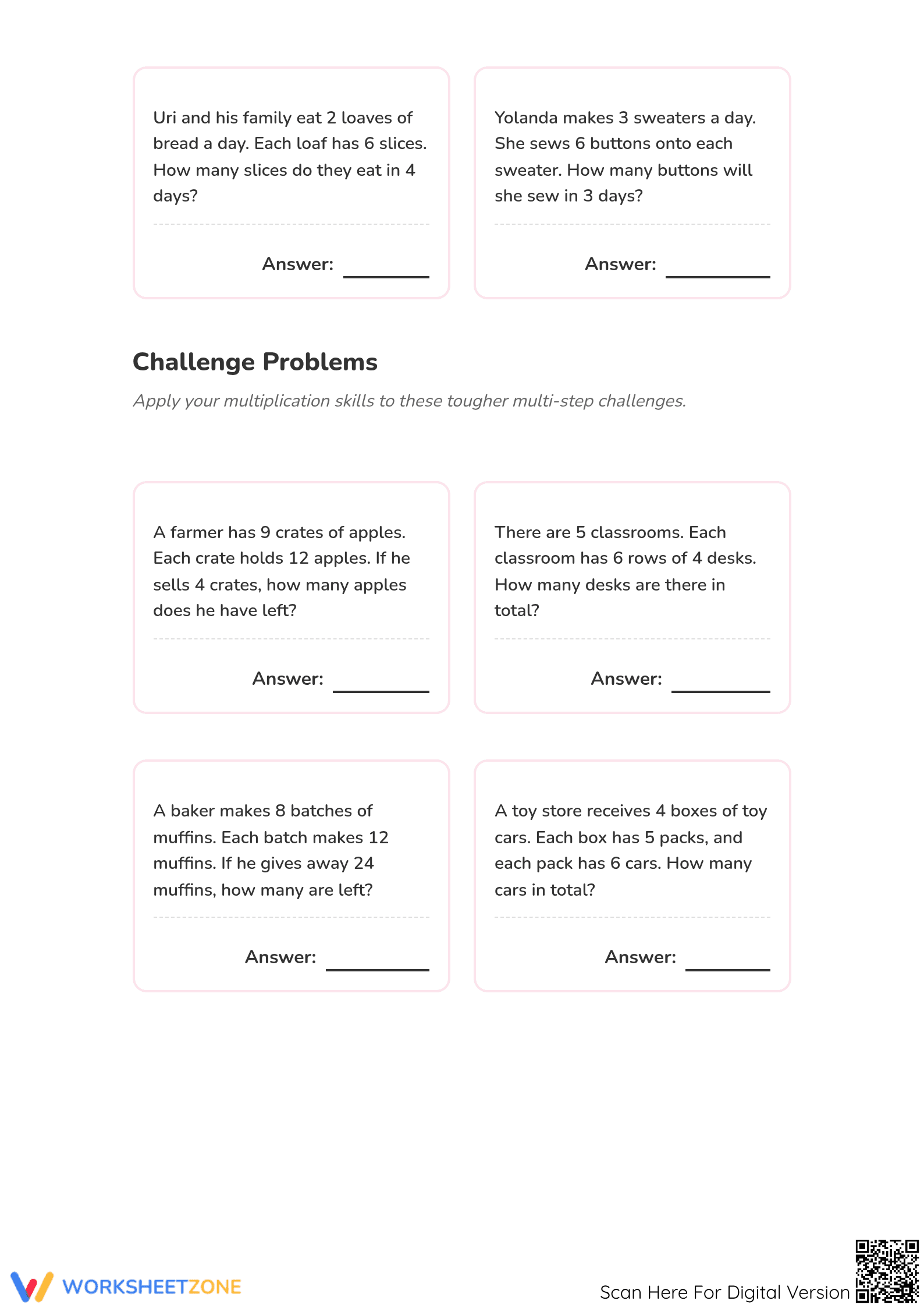 Essential Grade 3 Multiplication Word Problems Worksheet - Page 2