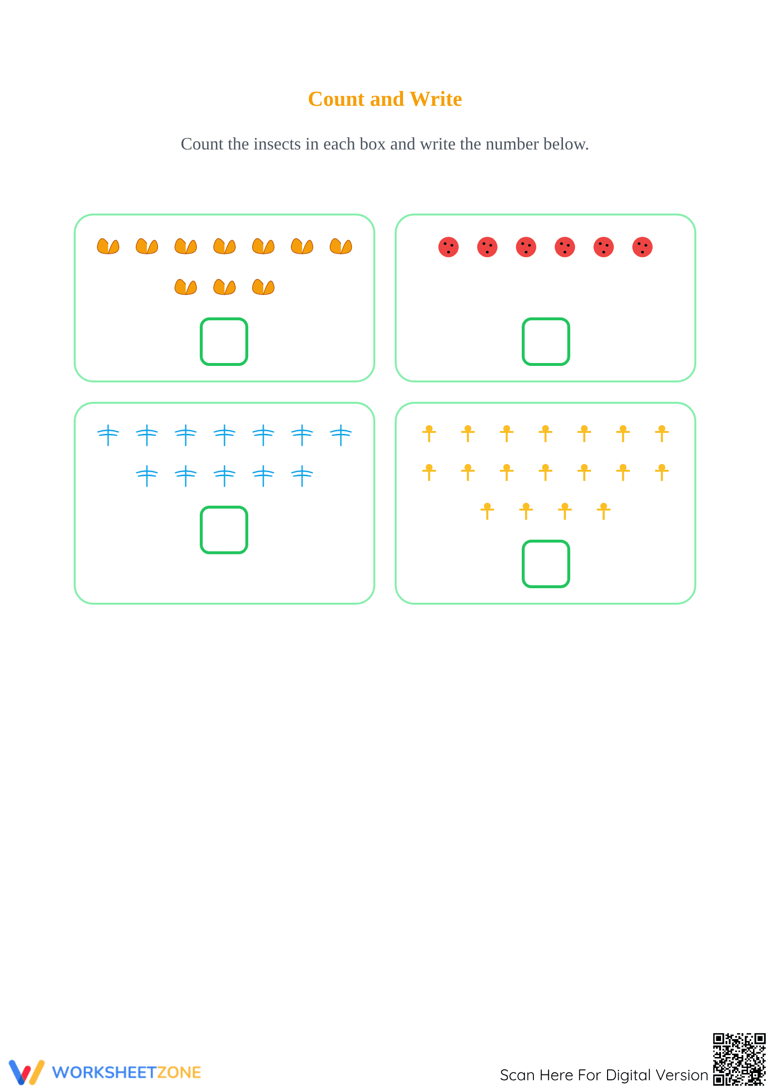 Counting Insects Worksheet | Printable Grade K Math - Page 2