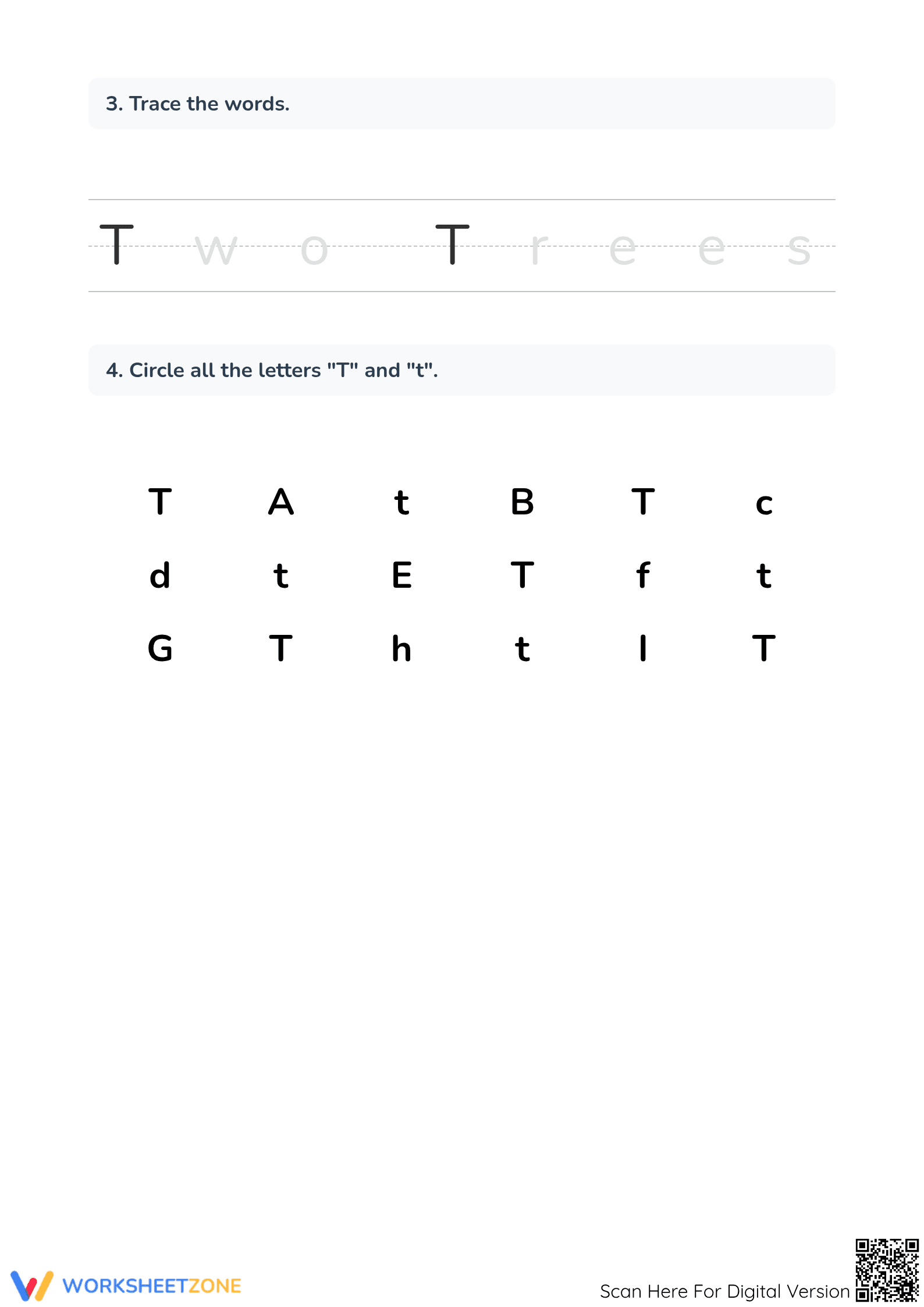 Printable Letter T Tracing Worksheet | Kindergarten ELA - Page 2
