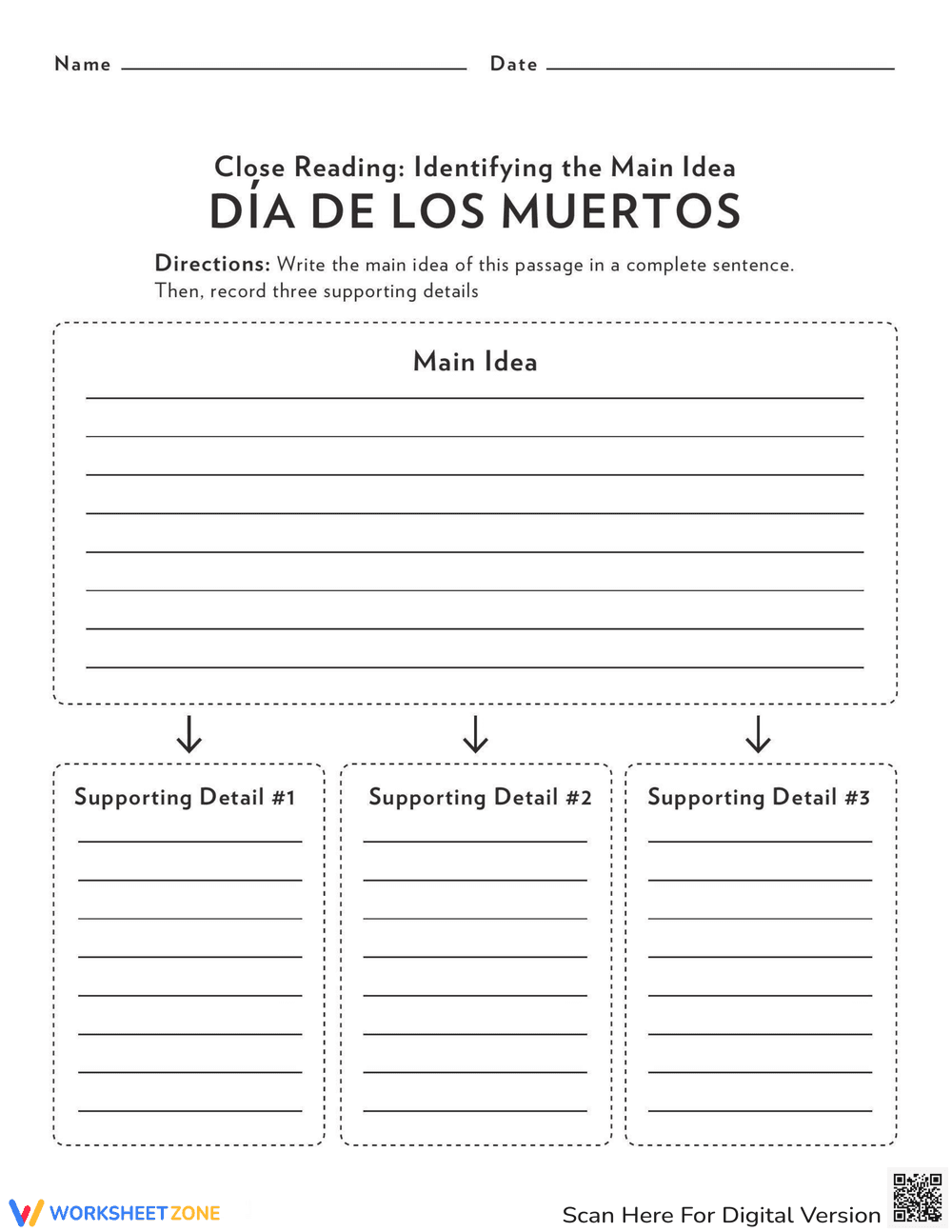 Find the Main Idea: Dia de los Muertos Worksheet - Page 2