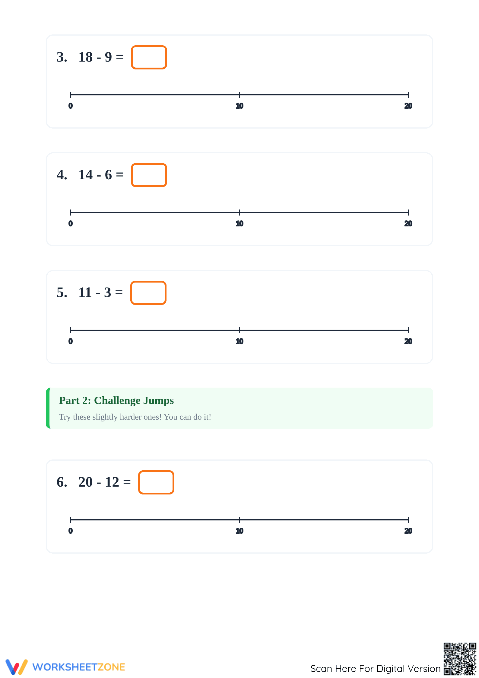 Printable Subtraction Number Line Worksheet | Grade 1 Math - Page 2