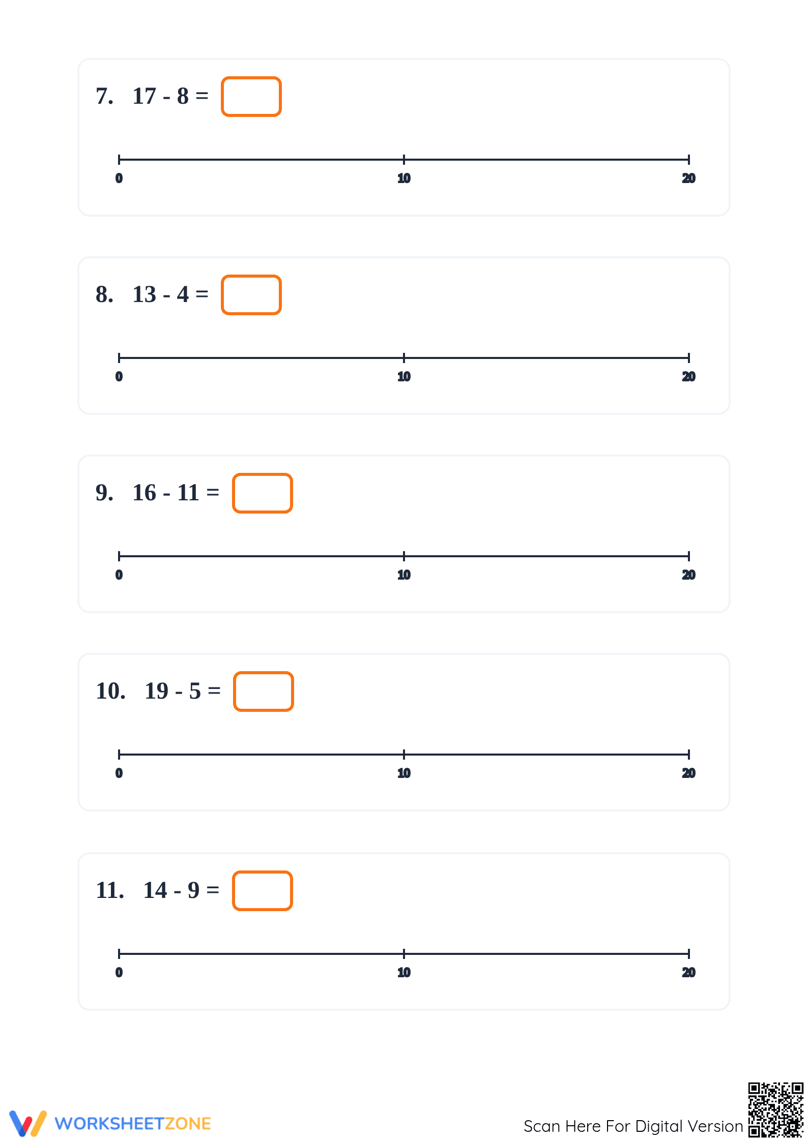 Printable Subtraction Number Line Worksheet | Grade 1 Math - Page 3