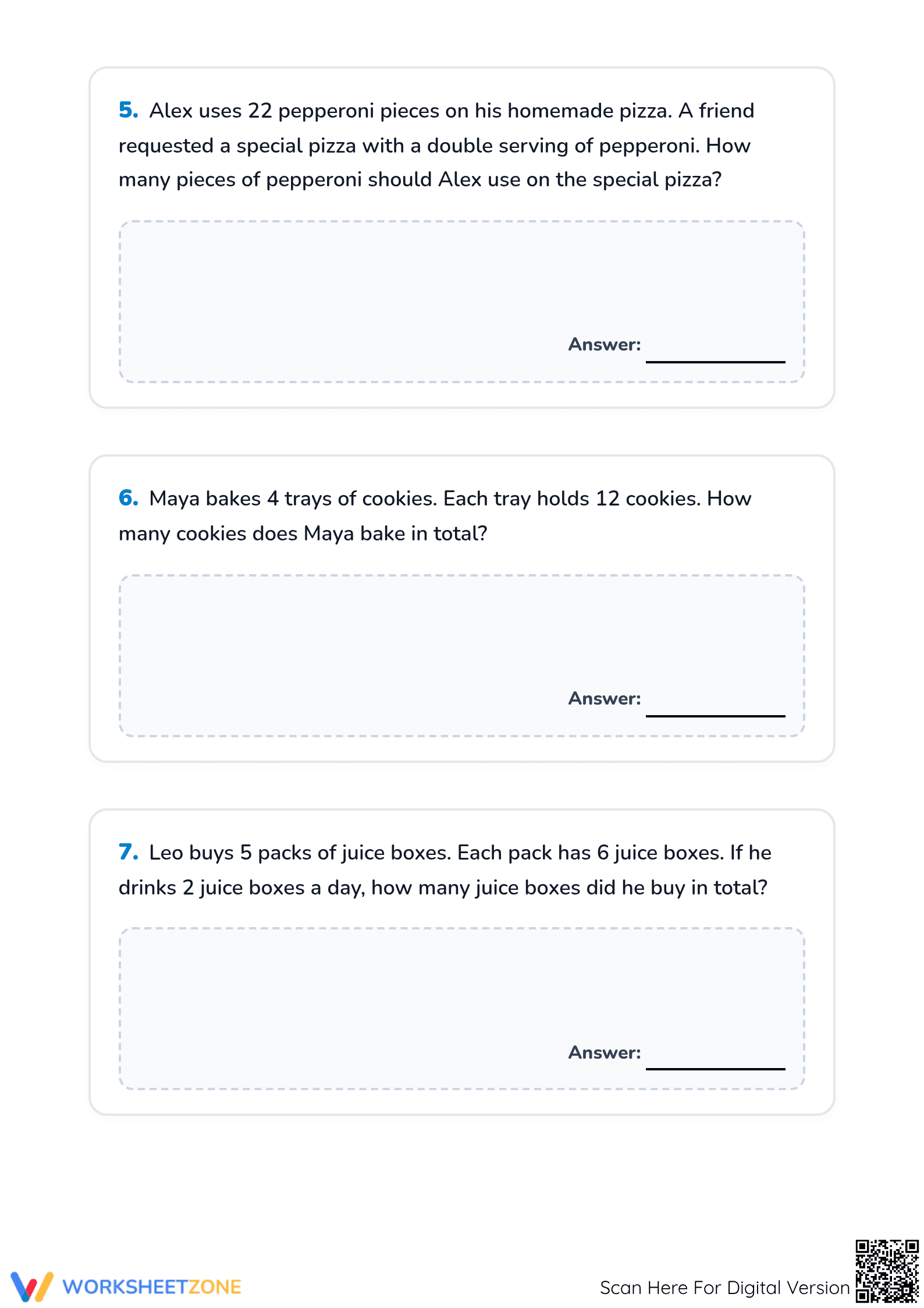 Snack Time Multiplication: Printable Grade 3 Math Worksheet - Page 3