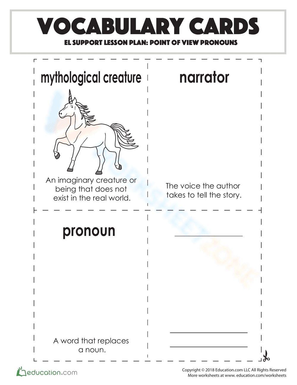 Vocabulary Cards: Point of View Pronouns - Page 2