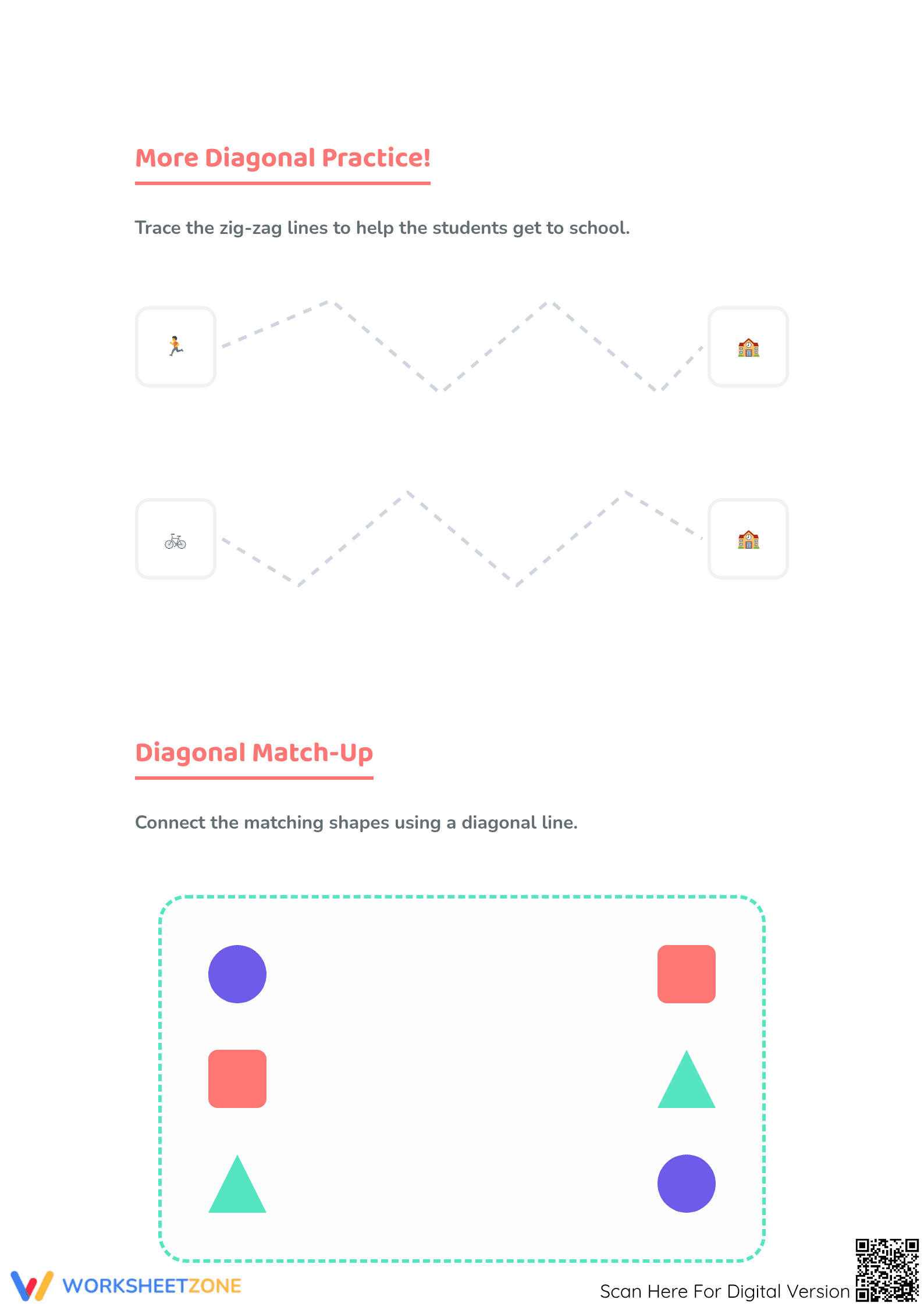 Diagonal Lines: School Supplies Printable Worksheet | Ready - Page 2
