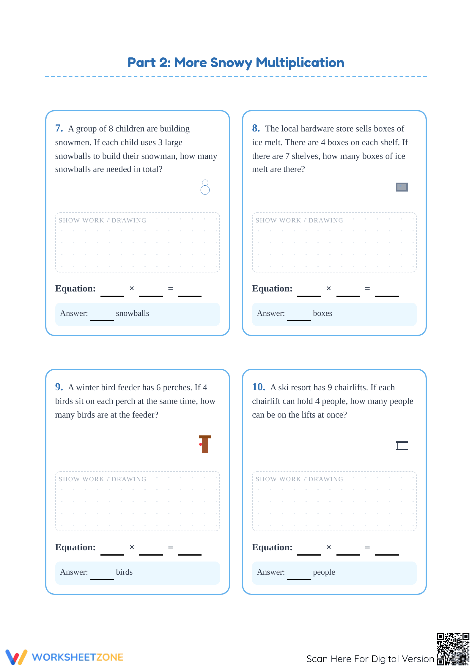 Winter Multiplication Word Problems | Grade 3 Printable - Page 3