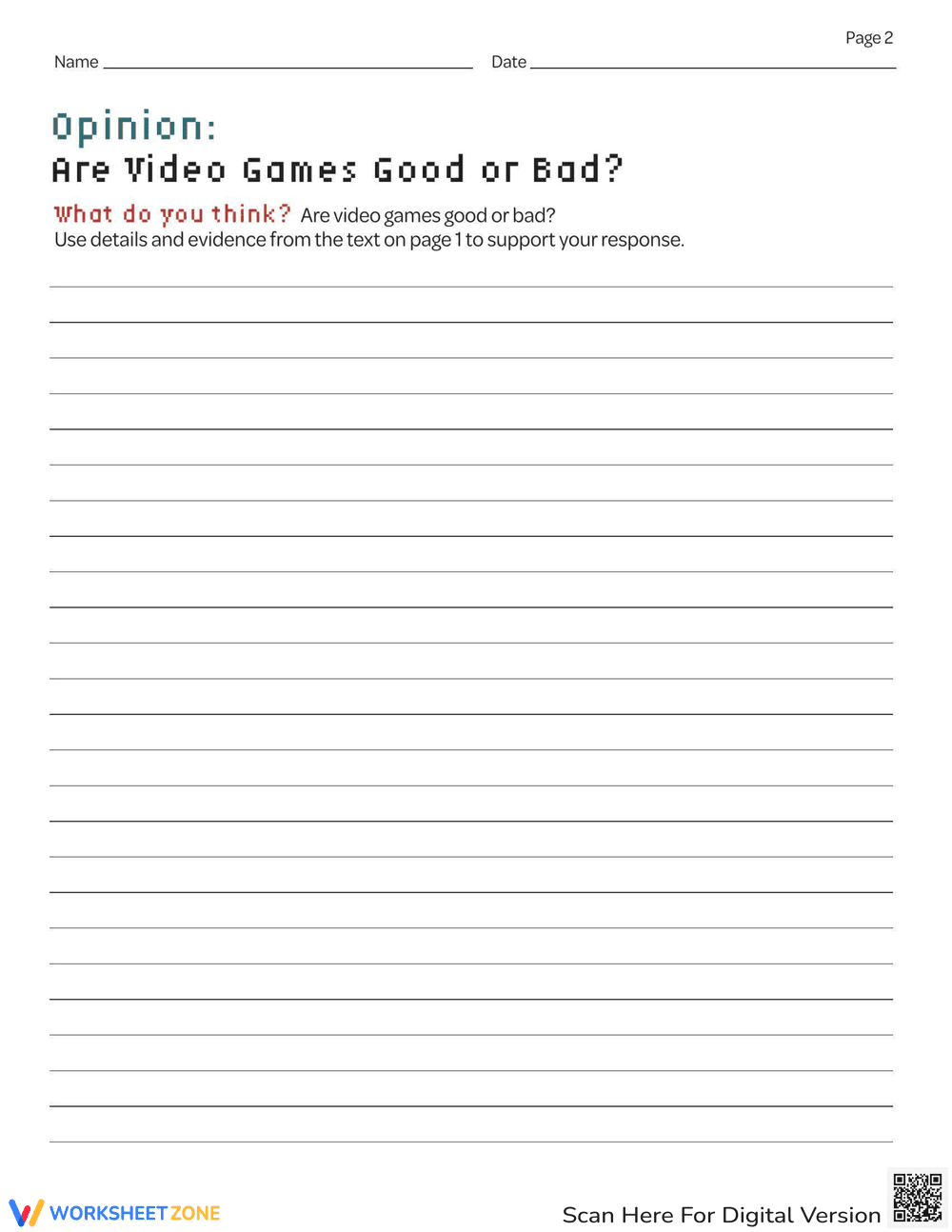 Video Games: Opinion Writing Practice - Page 2