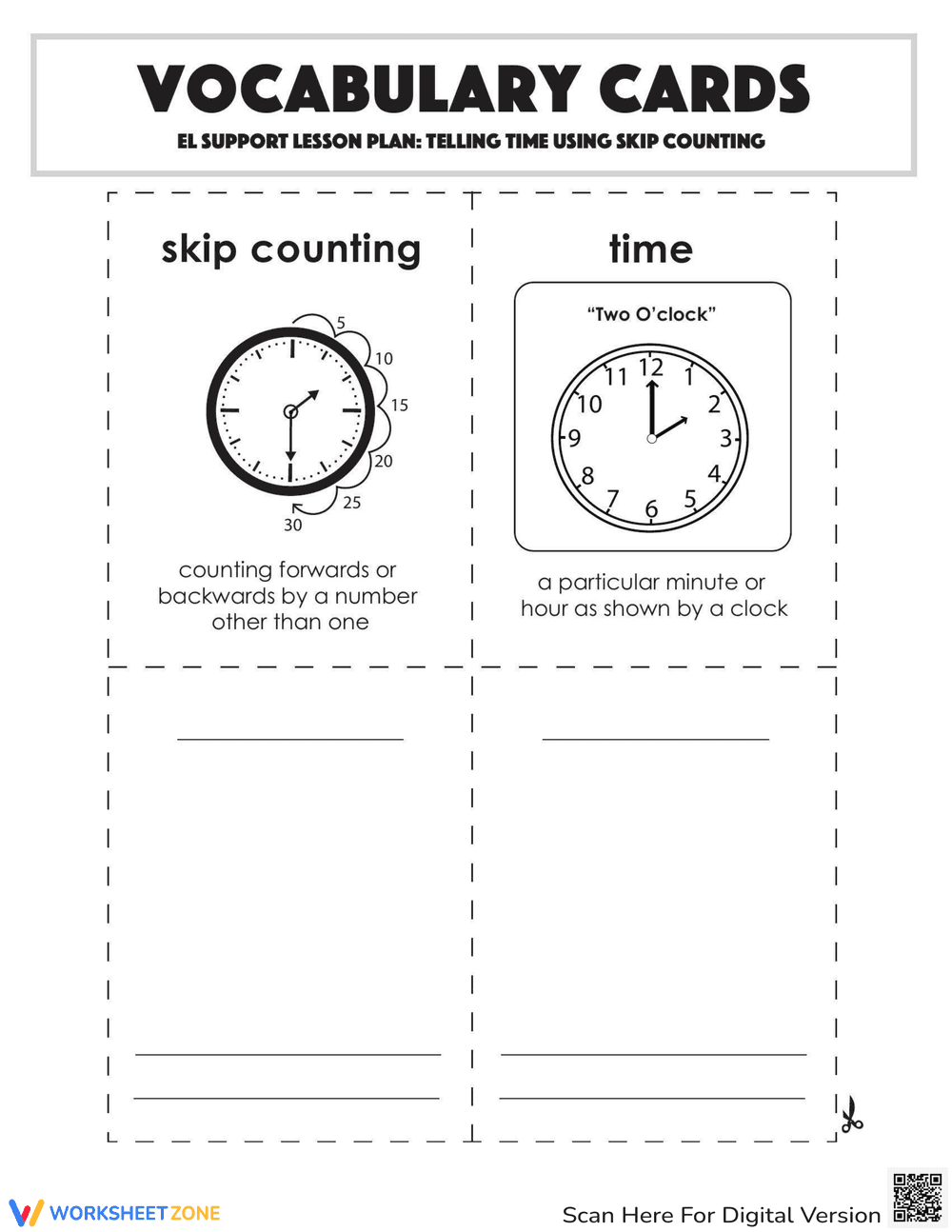 Vocabulary Cards: Telling Time Using Skip Counting - Page 2