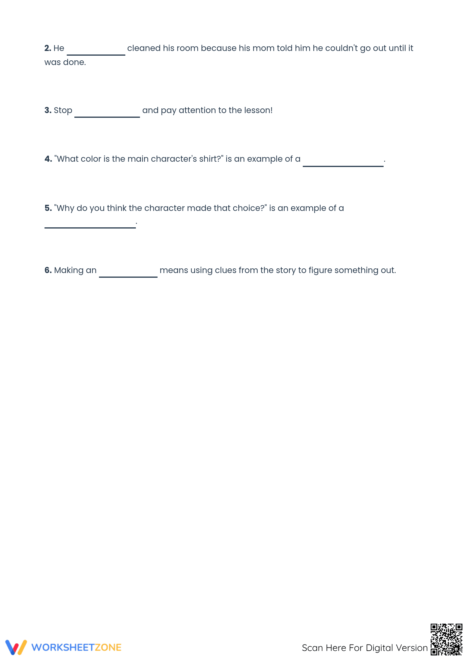 Asking Deeper Questions Worksheet | Grade 4 ELA Printable - Page 2