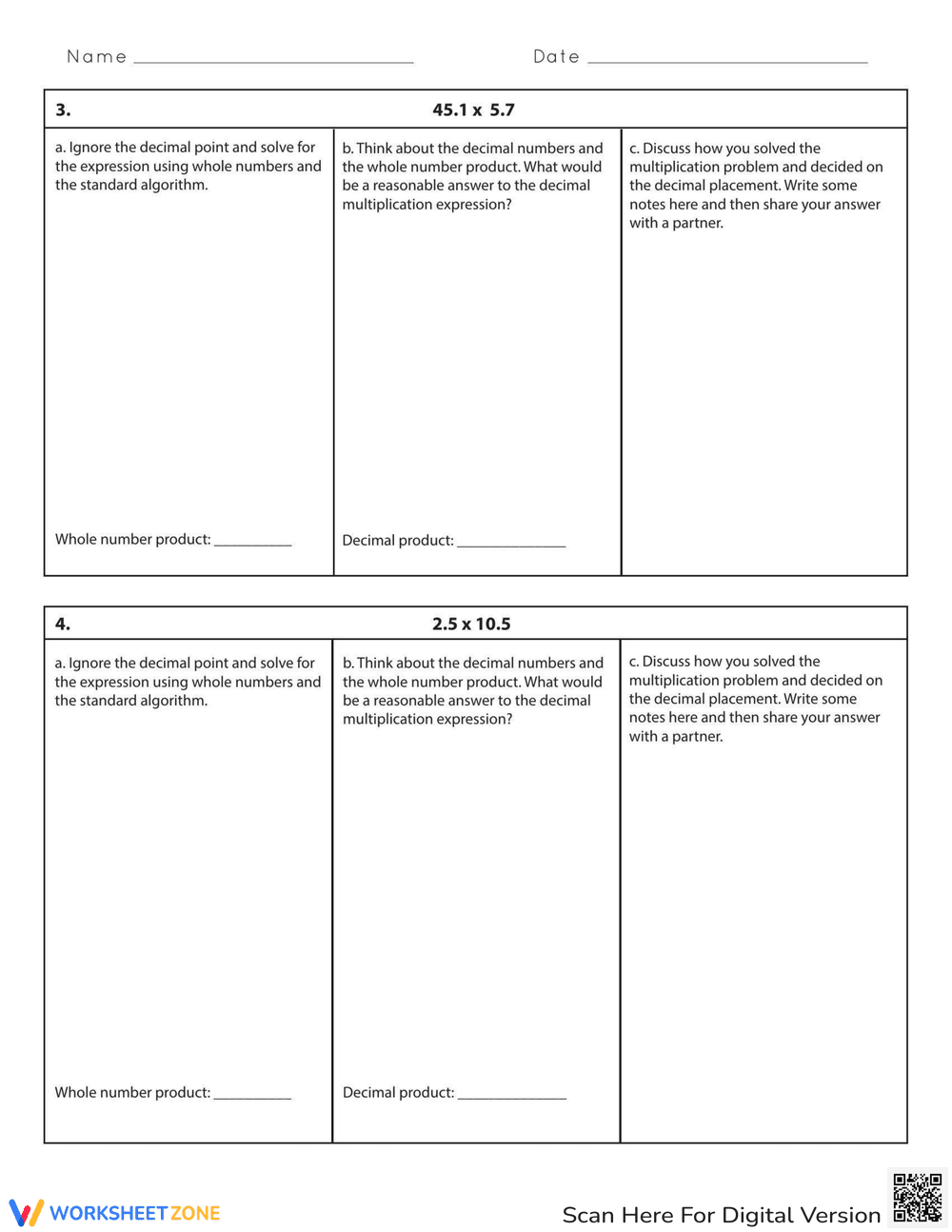 Decimal Placement with Algorithm Worksheet - Page 2
