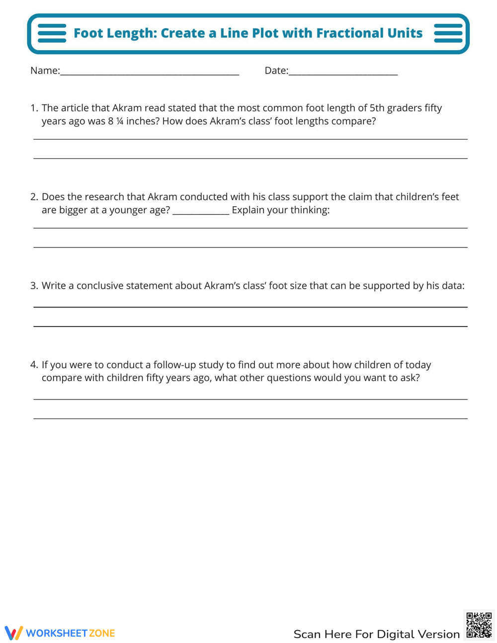 Create a Line Plot with Foot Length Worksheet - Page 2
