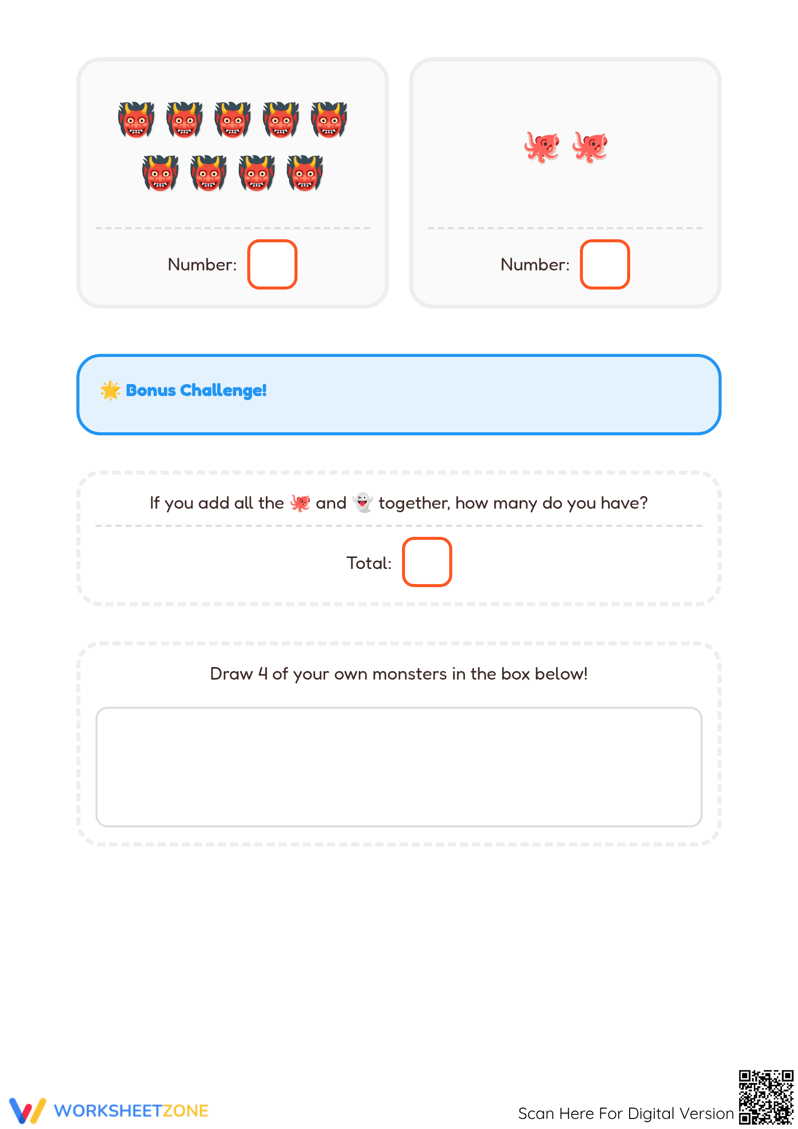 Printable Creature Counting Worksheet | Kindergarten Math - Page 2