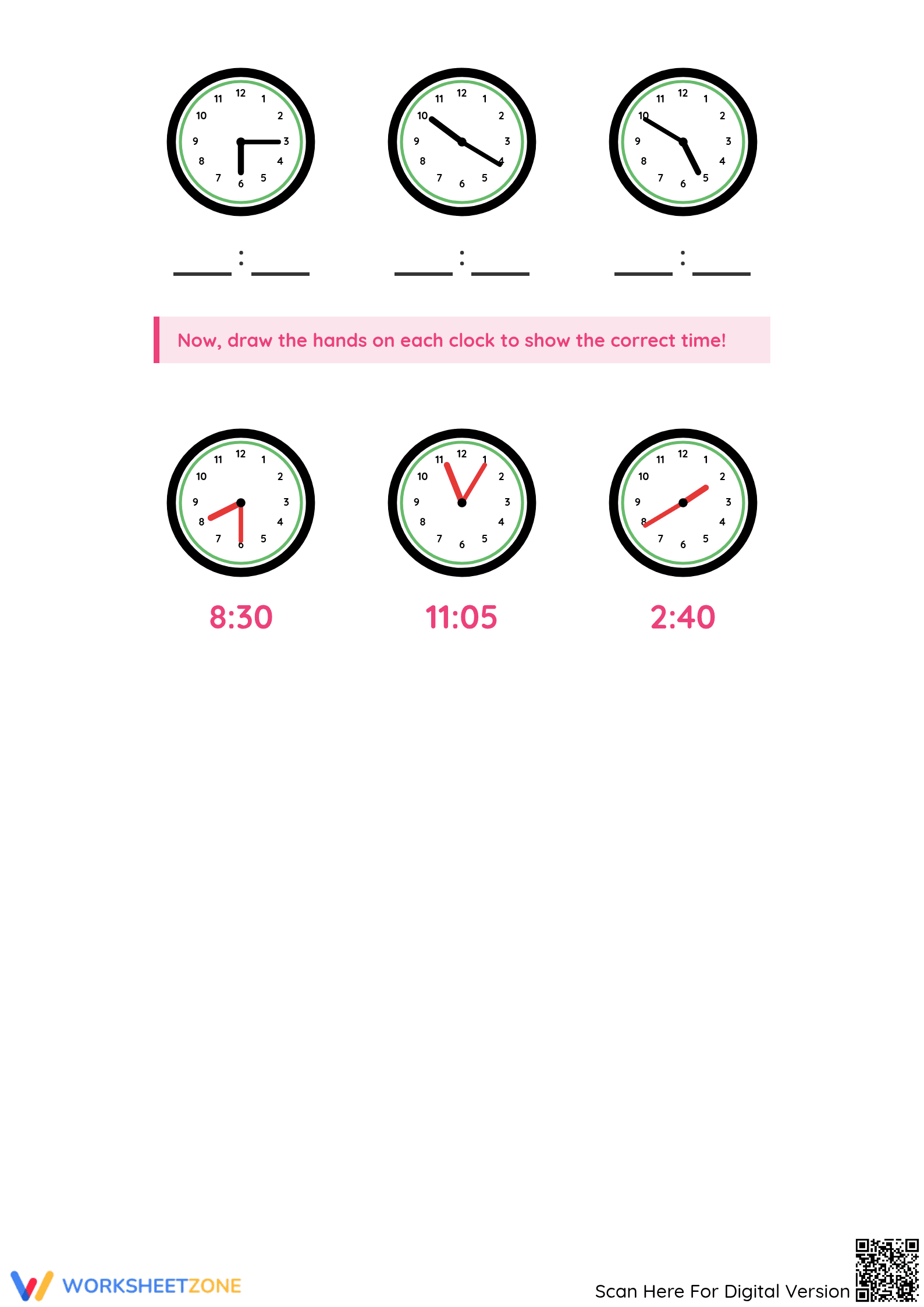 Grade 2 Telling Time — Printable No-Prep Worksheet - Page 2