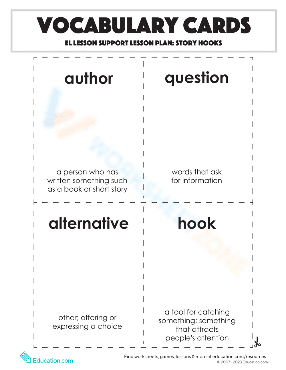 Vocabulary Cards: Story Hooks - Page 2