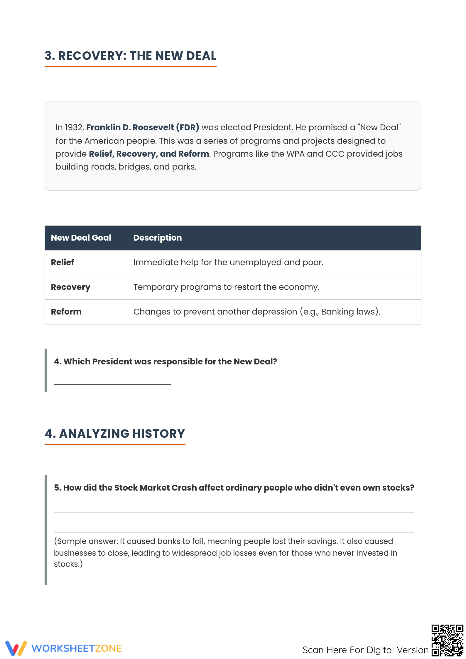 The Great Depression: Essential Grade 5 Printable Worksheet - Page 3