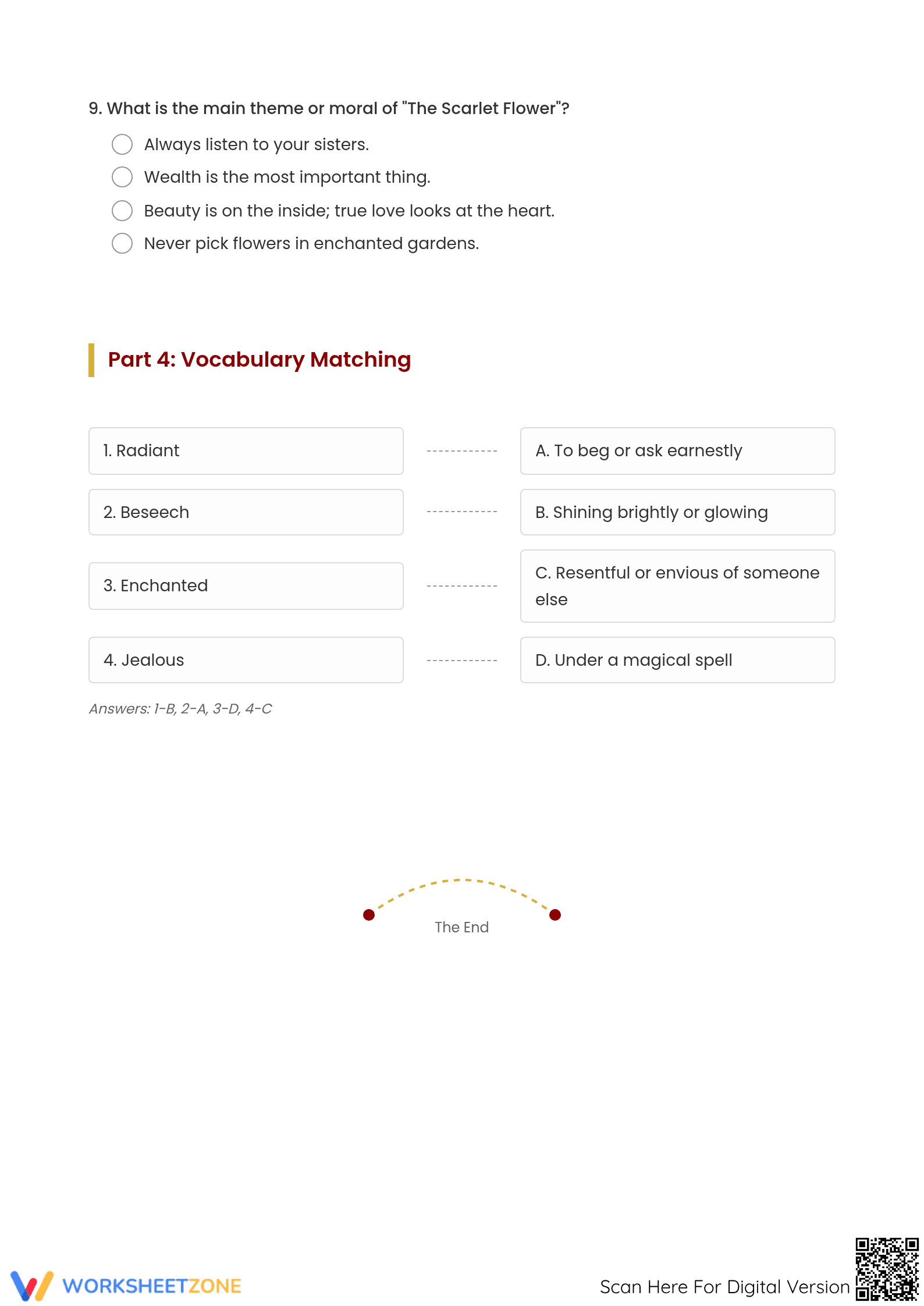 Essential RL.4.9 Worksheet: The Scarlet Flower — Grade 4-6 - Page 4